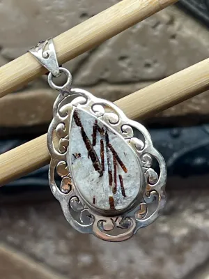 Genuine Astrophyllite 925 Solid Sterling Silver Pendant 45mm