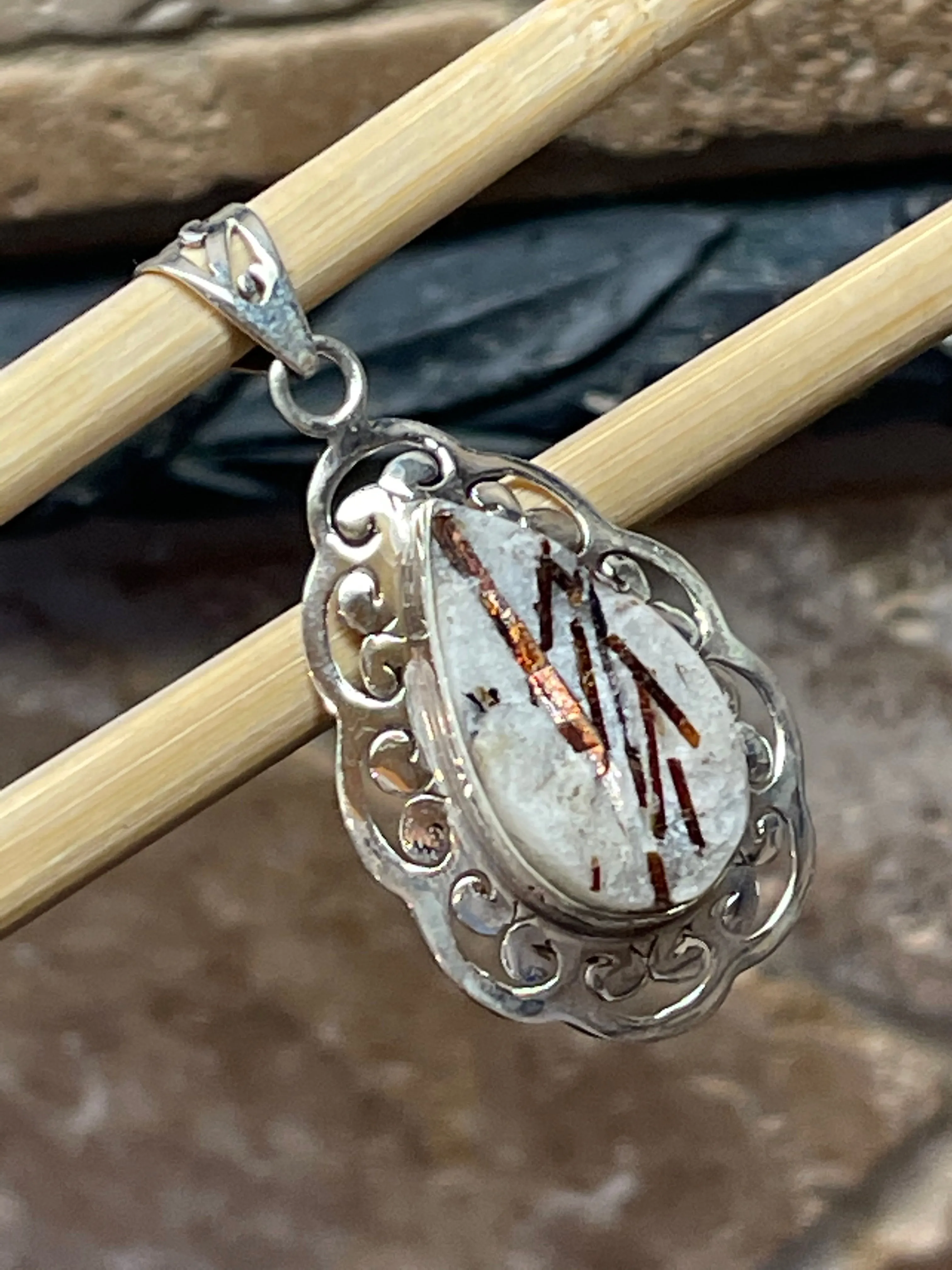 Genuine Astrophyllite 925 Solid Sterling Silver Pendant 45mm