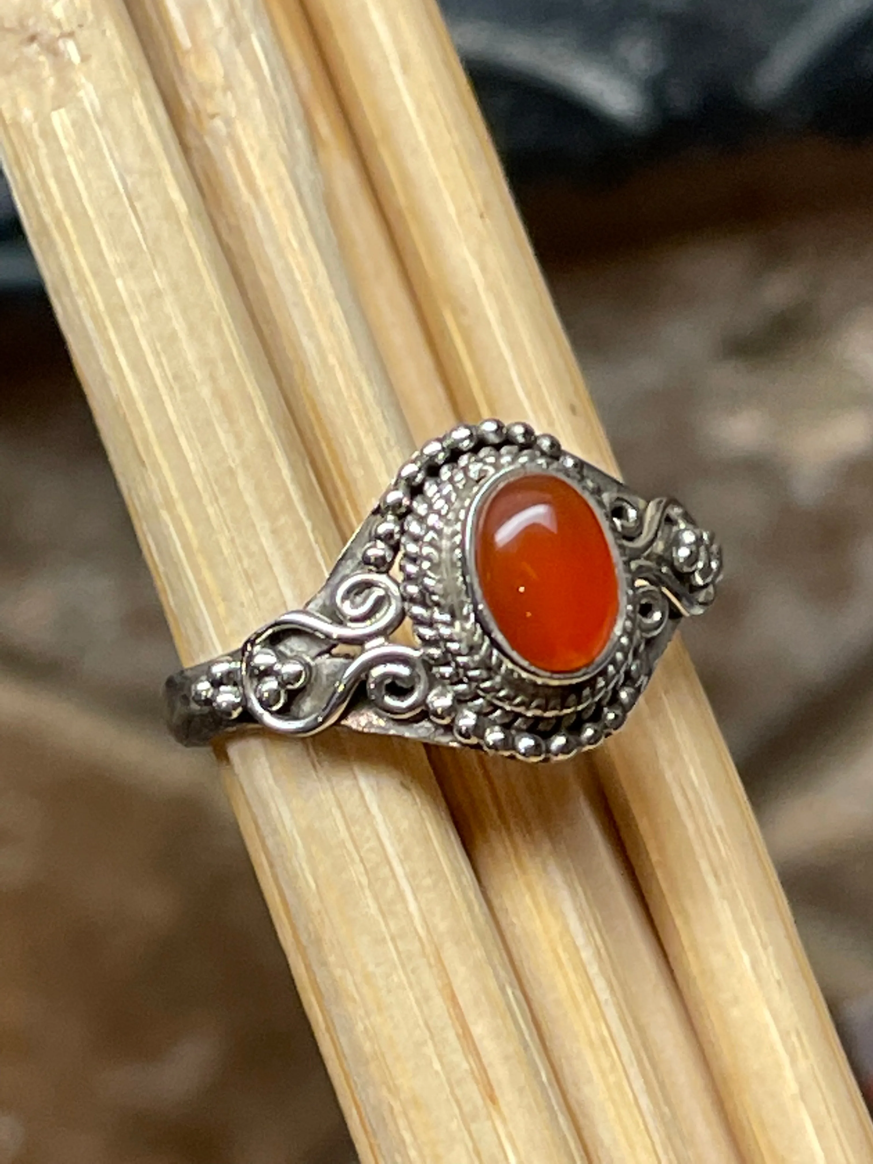 Genuine Carnelian 925 Solid Sterling Silver Engagement Ring Size 6.5, 7, 7.5, 8, 8.25, 9, 9.5