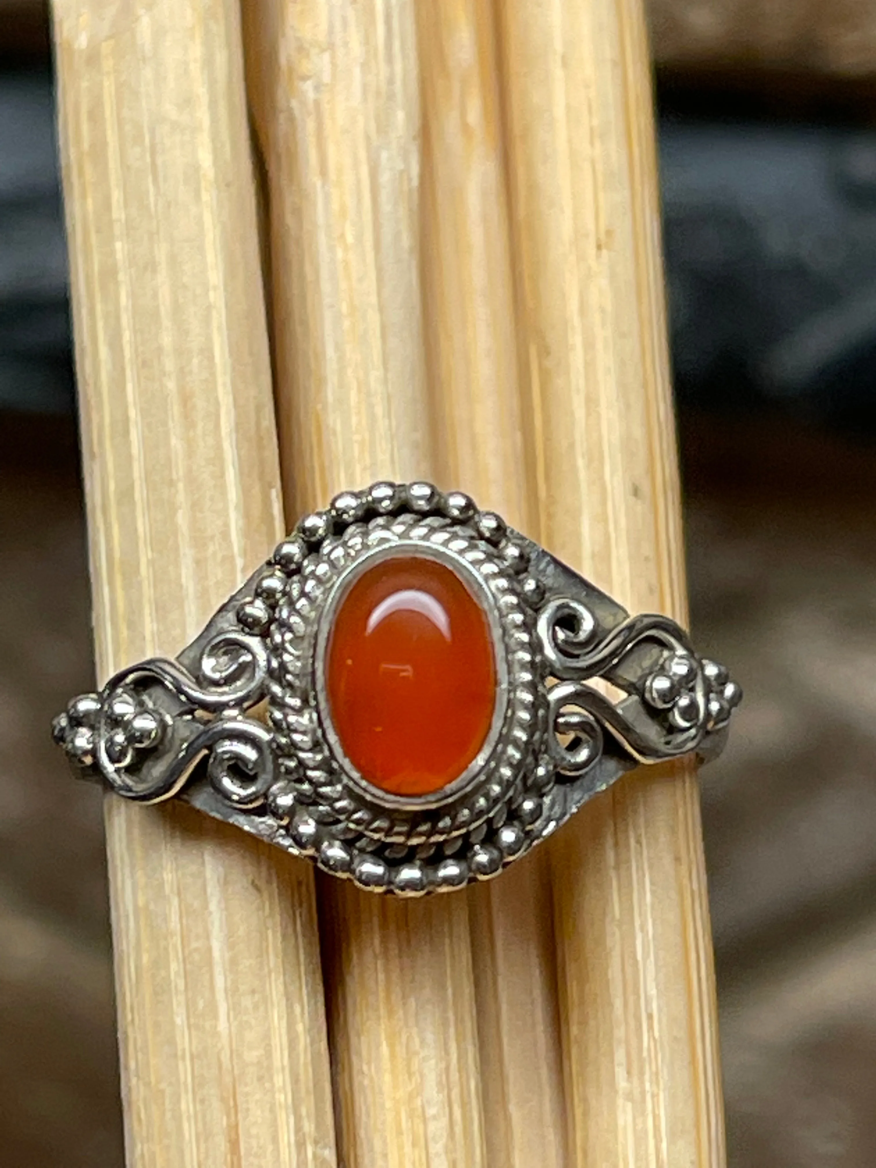 Genuine Carnelian 925 Solid Sterling Silver Engagement Ring Size 6.5, 7, 7.5, 8, 8.25, 9, 9.5