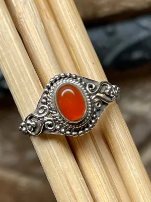 Genuine Carnelian 925 Solid Sterling Silver Engagement Ring Size 6.5, 7, 7.5, 8, 8.25, 9, 9.5
