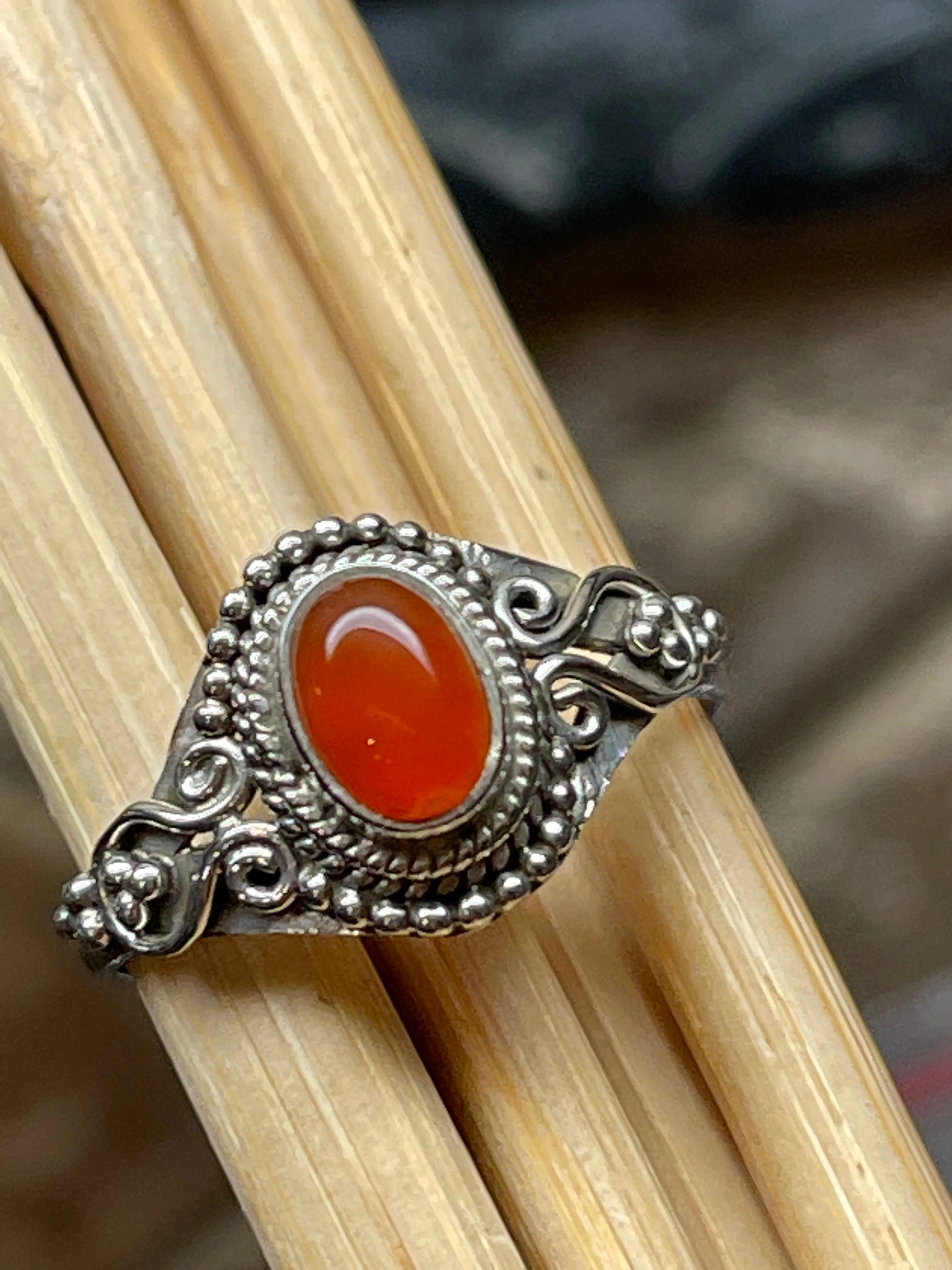 Genuine Carnelian 925 Solid Sterling Silver Engagement Ring Size 6.5, 7, 7.5, 8, 8.25, 9, 9.5