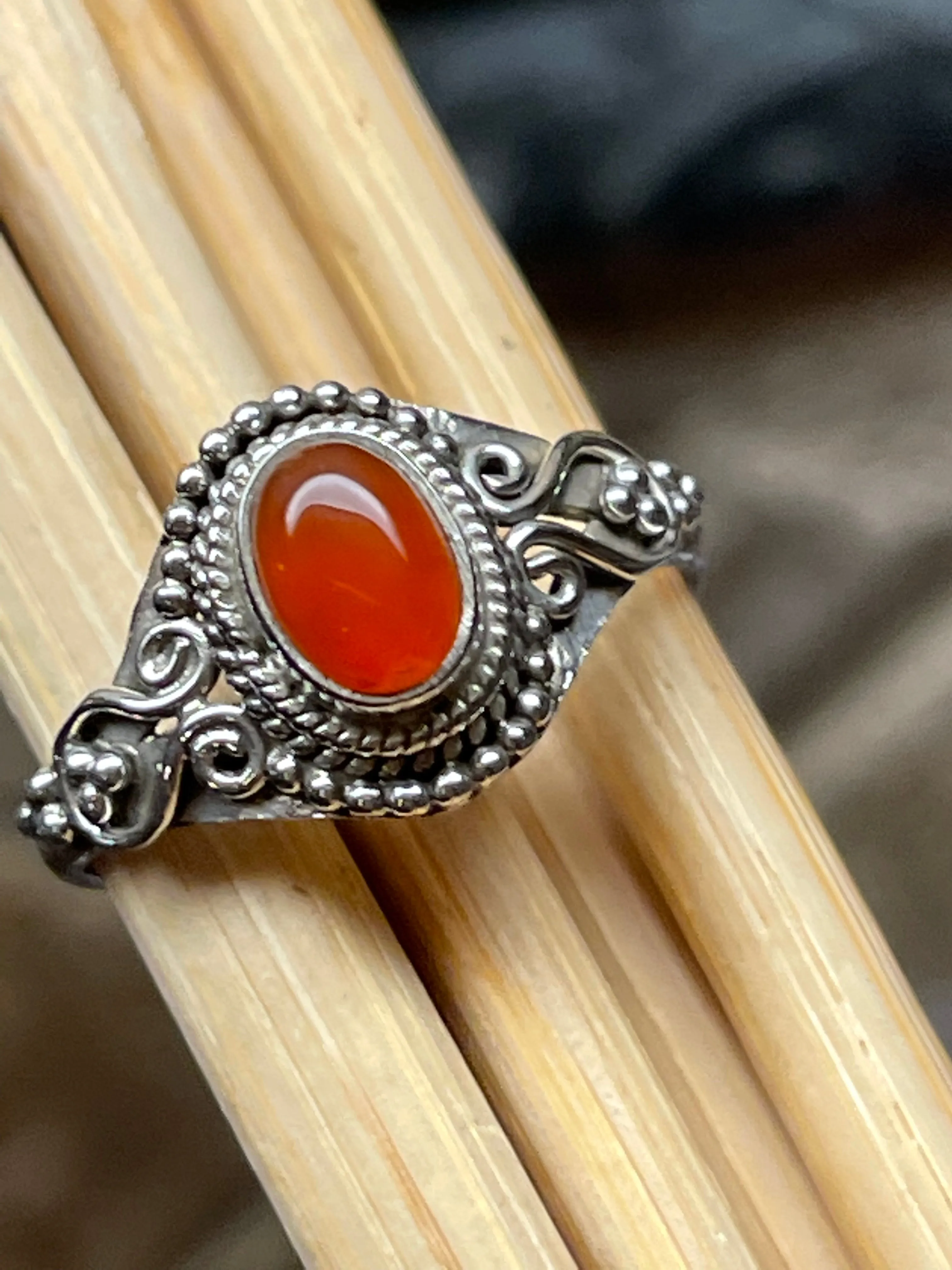 Genuine Carnelian 925 Solid Sterling Silver Engagement Ring Size 6.5, 7, 7.5, 8, 8.25, 9, 9.5