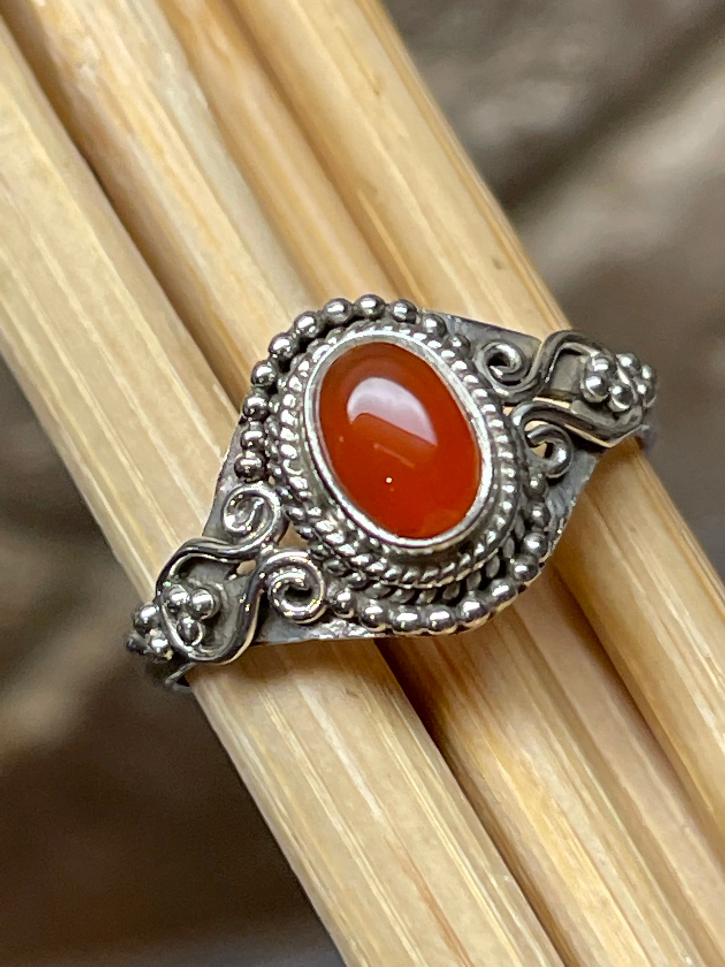 Genuine Carnelian 925 Solid Sterling Silver Engagement Ring Size 6.5, 7, 7.5, 8, 8.25, 9, 9.5