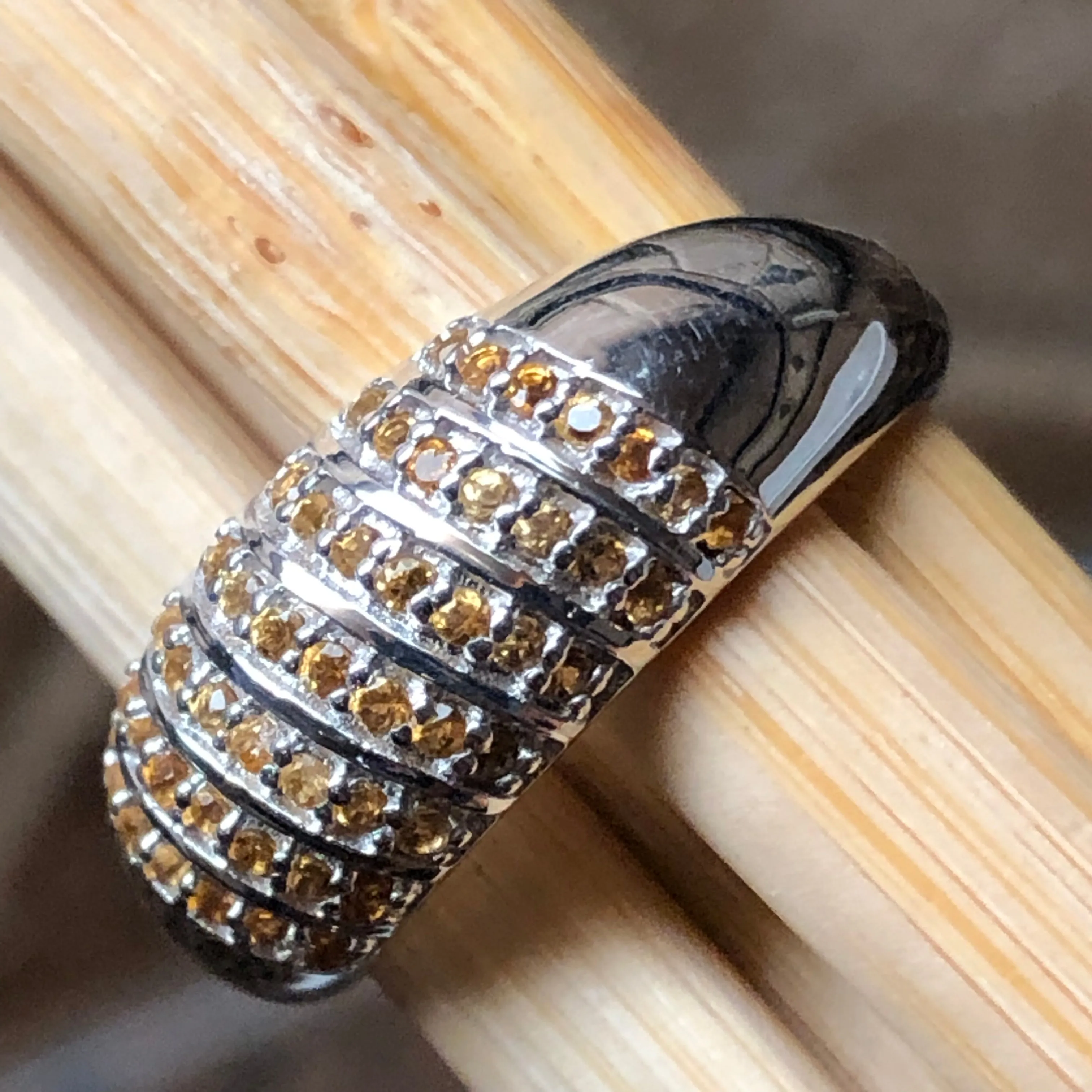 Genuine Golden Citrine 925 Solid Sterling Silver Ring Size 6, 7, 8, 9