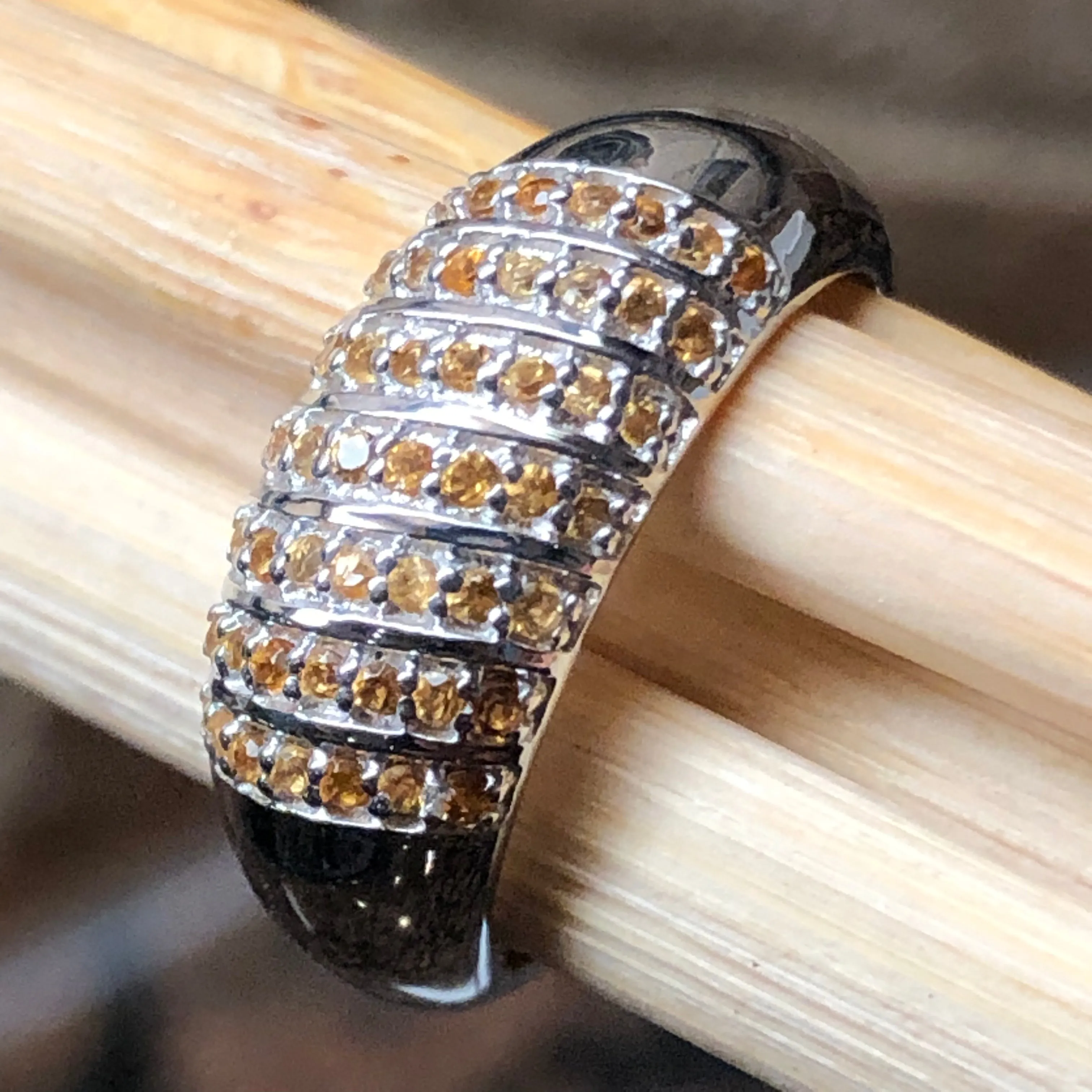 Genuine Golden Citrine 925 Solid Sterling Silver Ring Size 6, 7, 8, 9