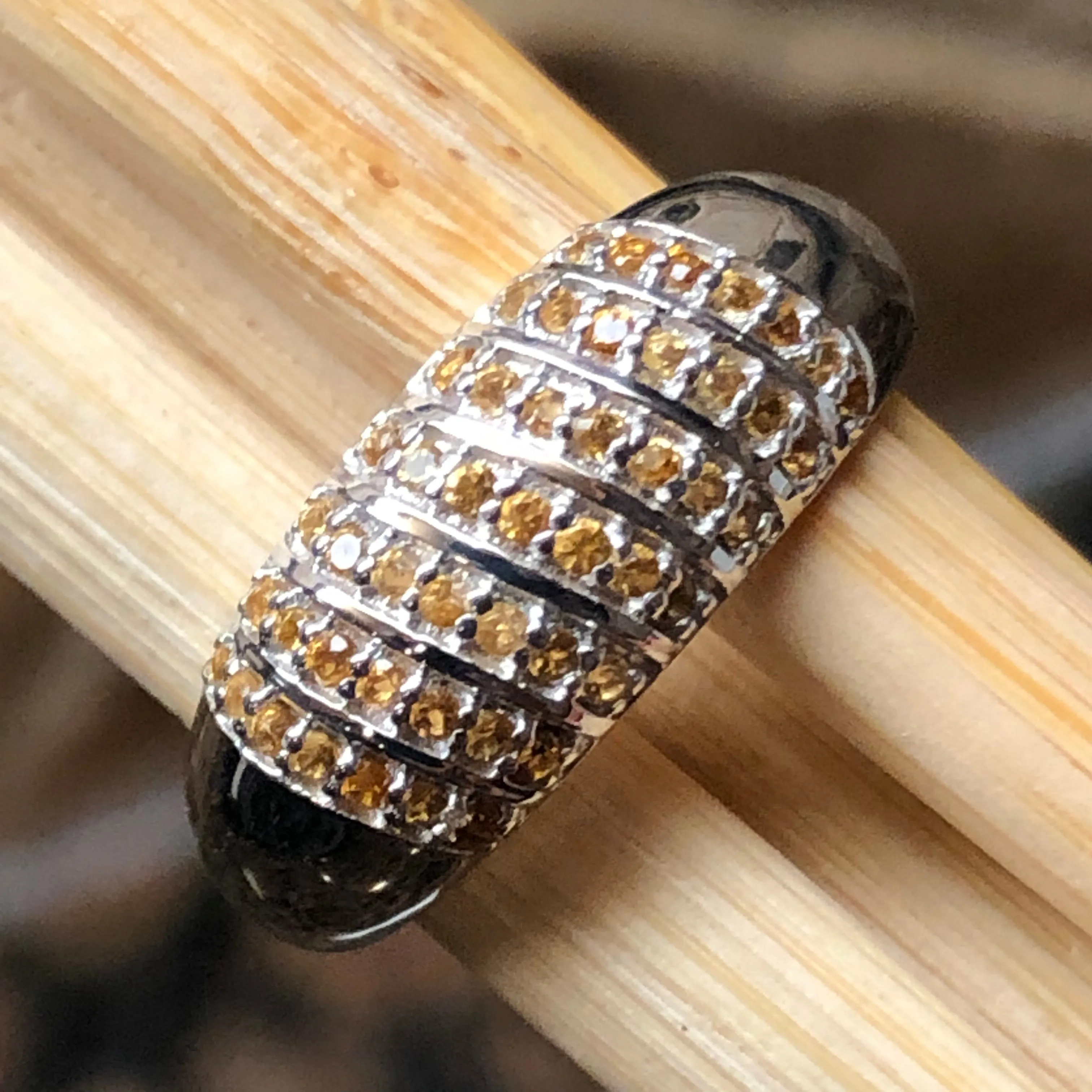 Genuine Golden Citrine 925 Solid Sterling Silver Ring Size 6, 7, 8, 9