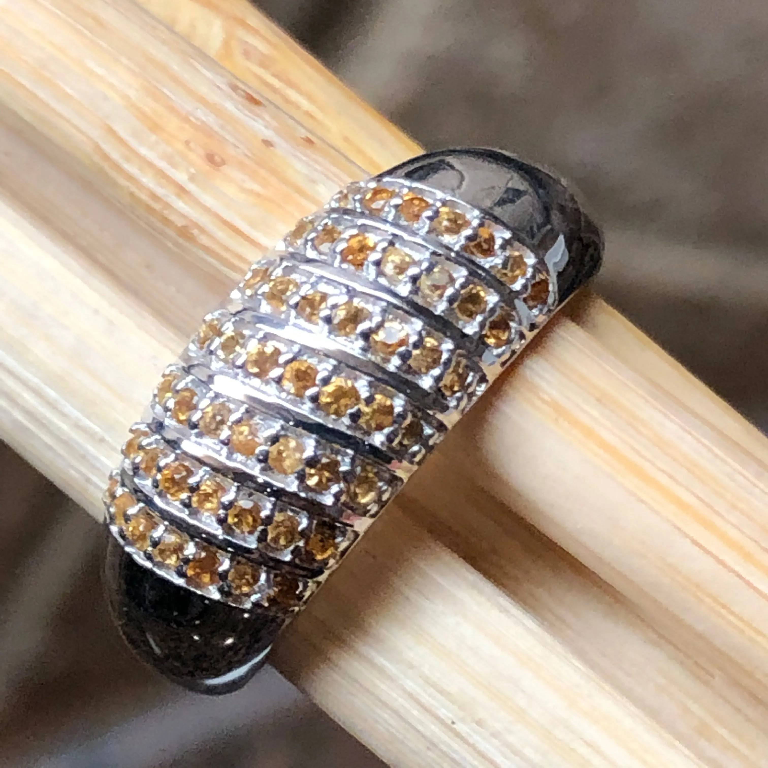 Genuine Golden Citrine 925 Solid Sterling Silver Ring Size 6, 7, 8, 9