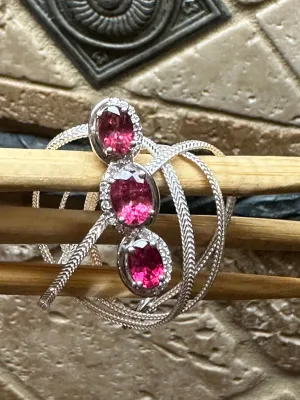 Genuine Pink Tourmaline 925 Solid Sterling Silver Necklace 16"