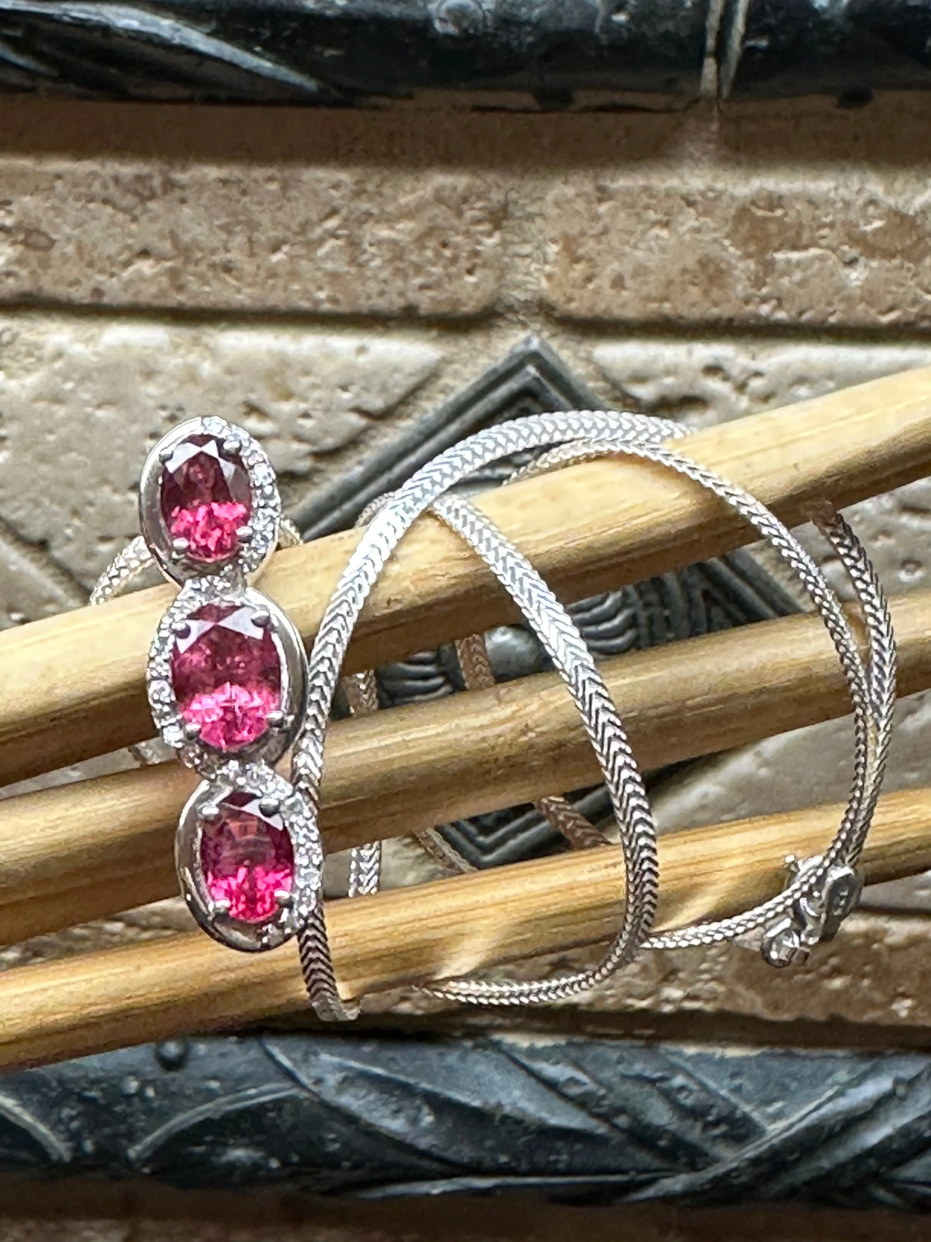 Genuine Pink Tourmaline 925 Solid Sterling Silver Necklace 16"