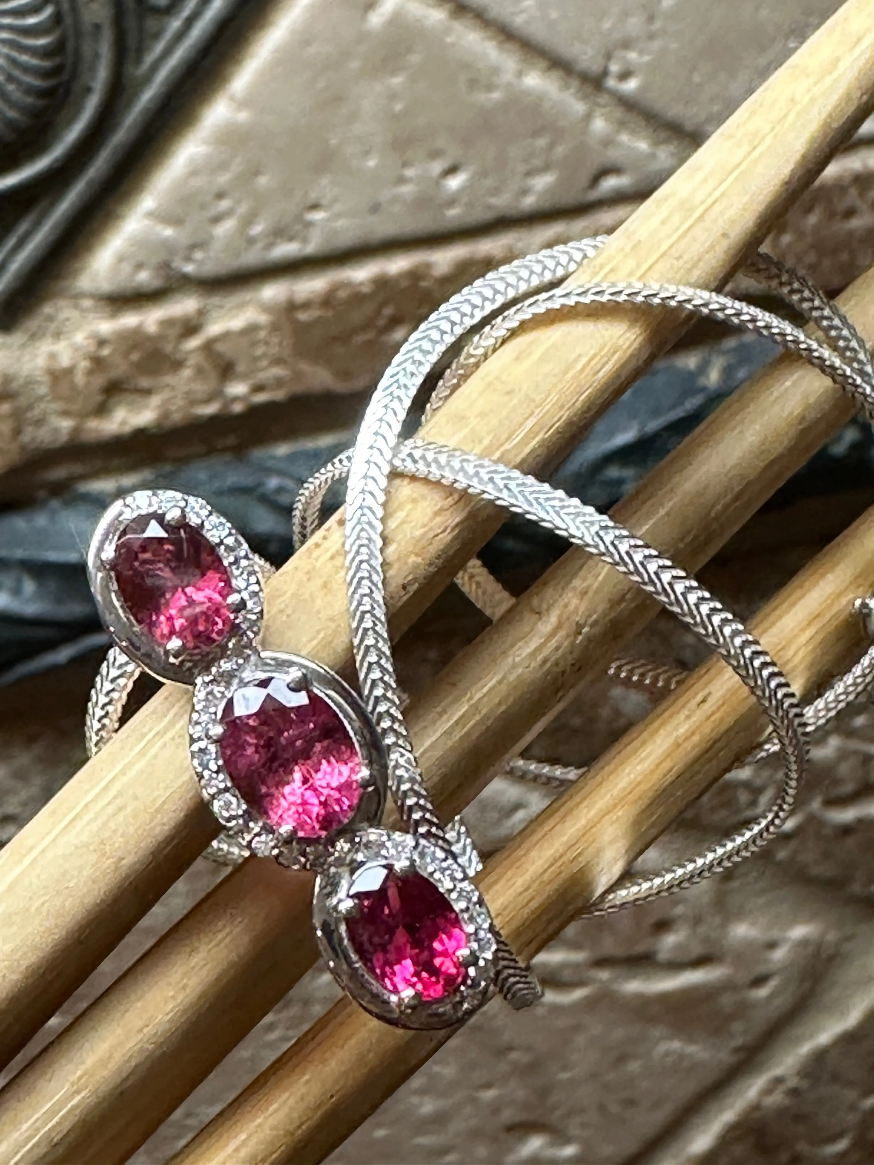 Genuine Pink Tourmaline 925 Solid Sterling Silver Necklace 16"
