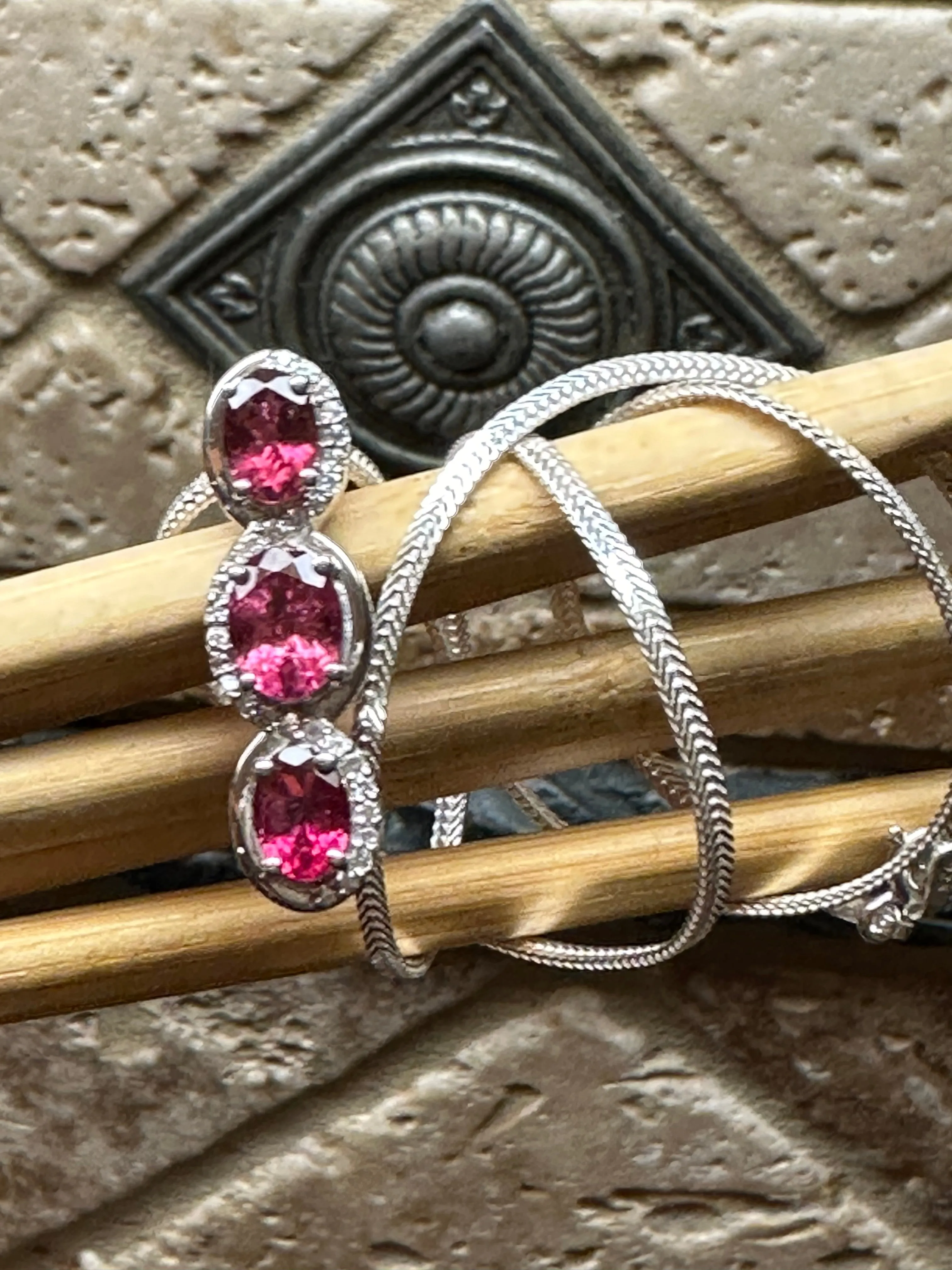 Genuine Pink Tourmaline 925 Solid Sterling Silver Necklace 16"