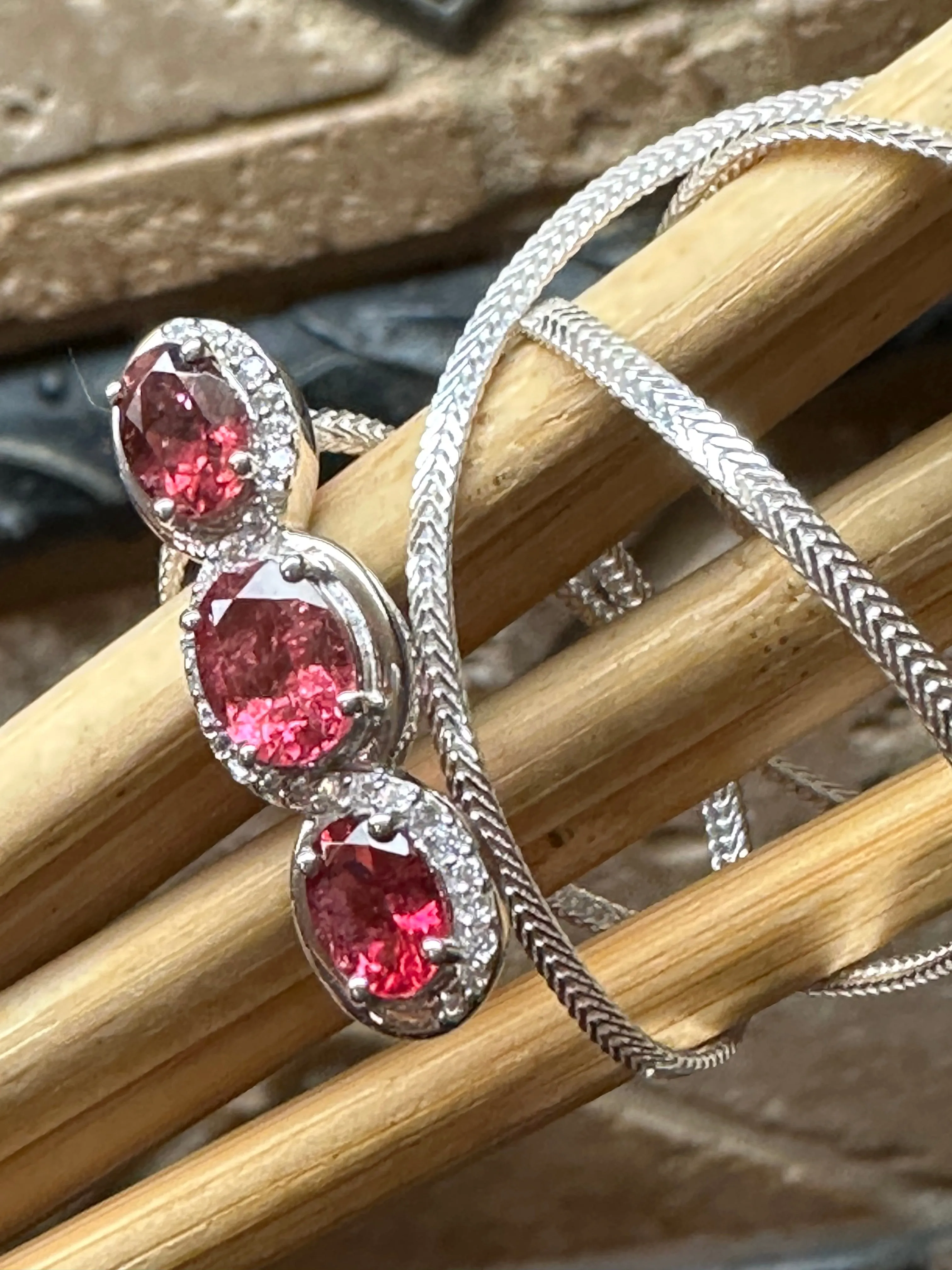 Genuine Pink Tourmaline 925 Solid Sterling Silver Necklace 16"