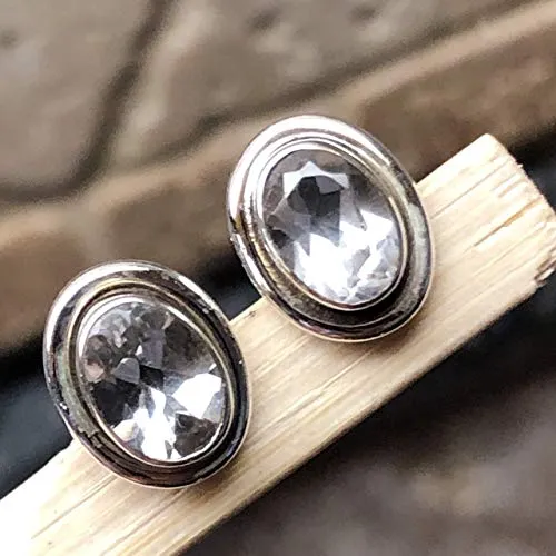 Genuine White Quartz 925 Solid Sterling Silver earrings 10mm