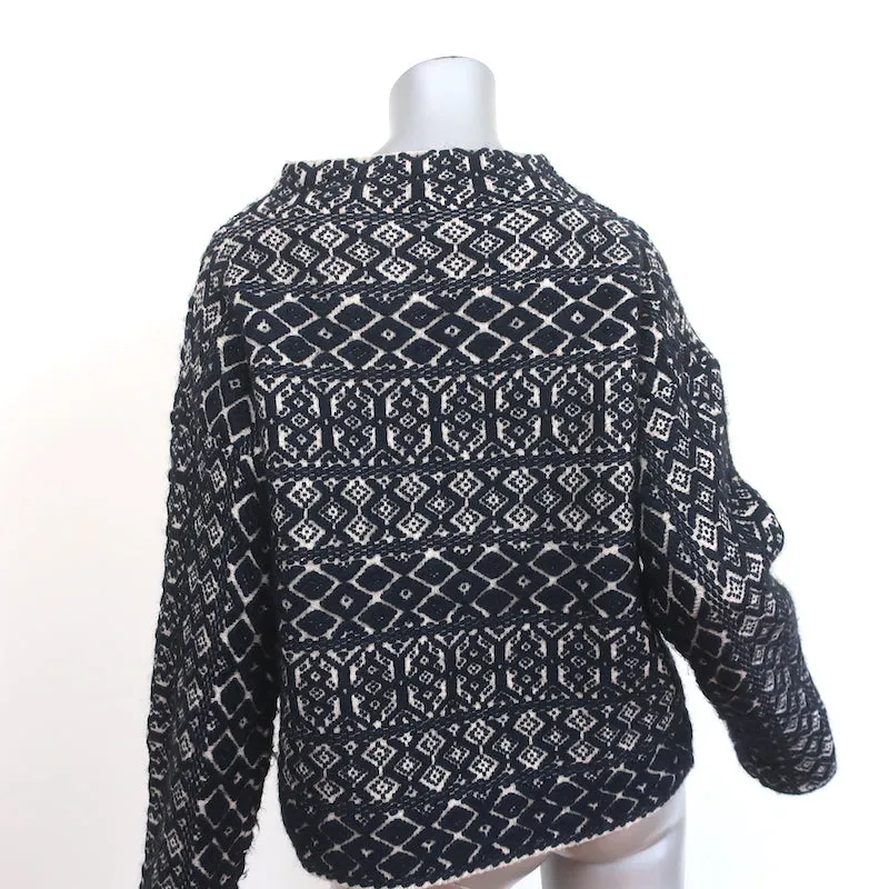 Giada Forte Pullover Sweater Navy Wool-Blend Geometric Textured Knit Size II