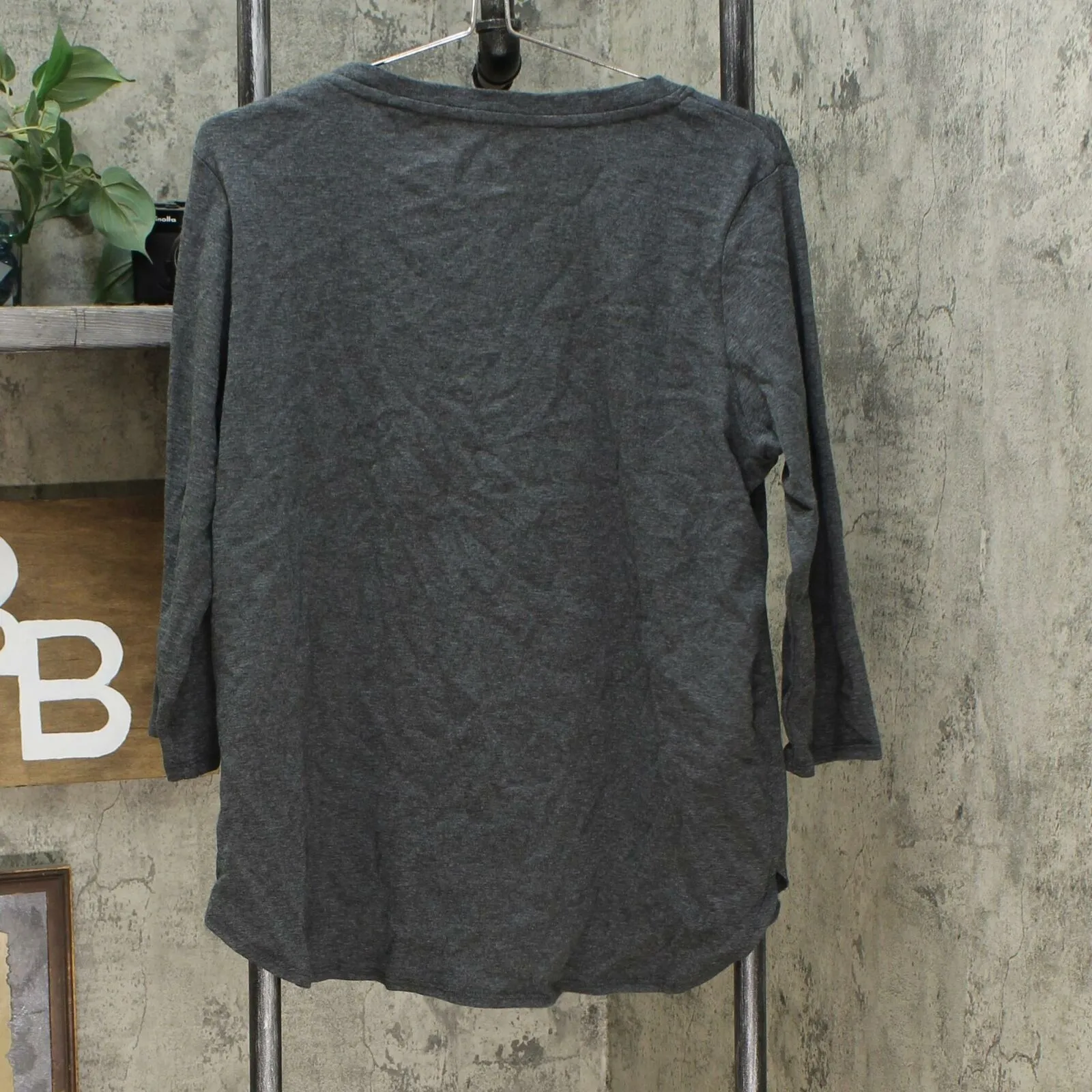 Gloria Vanderbilt Women's 3/4 Sleeve Slub Knit T-Shirt Charcoal XL