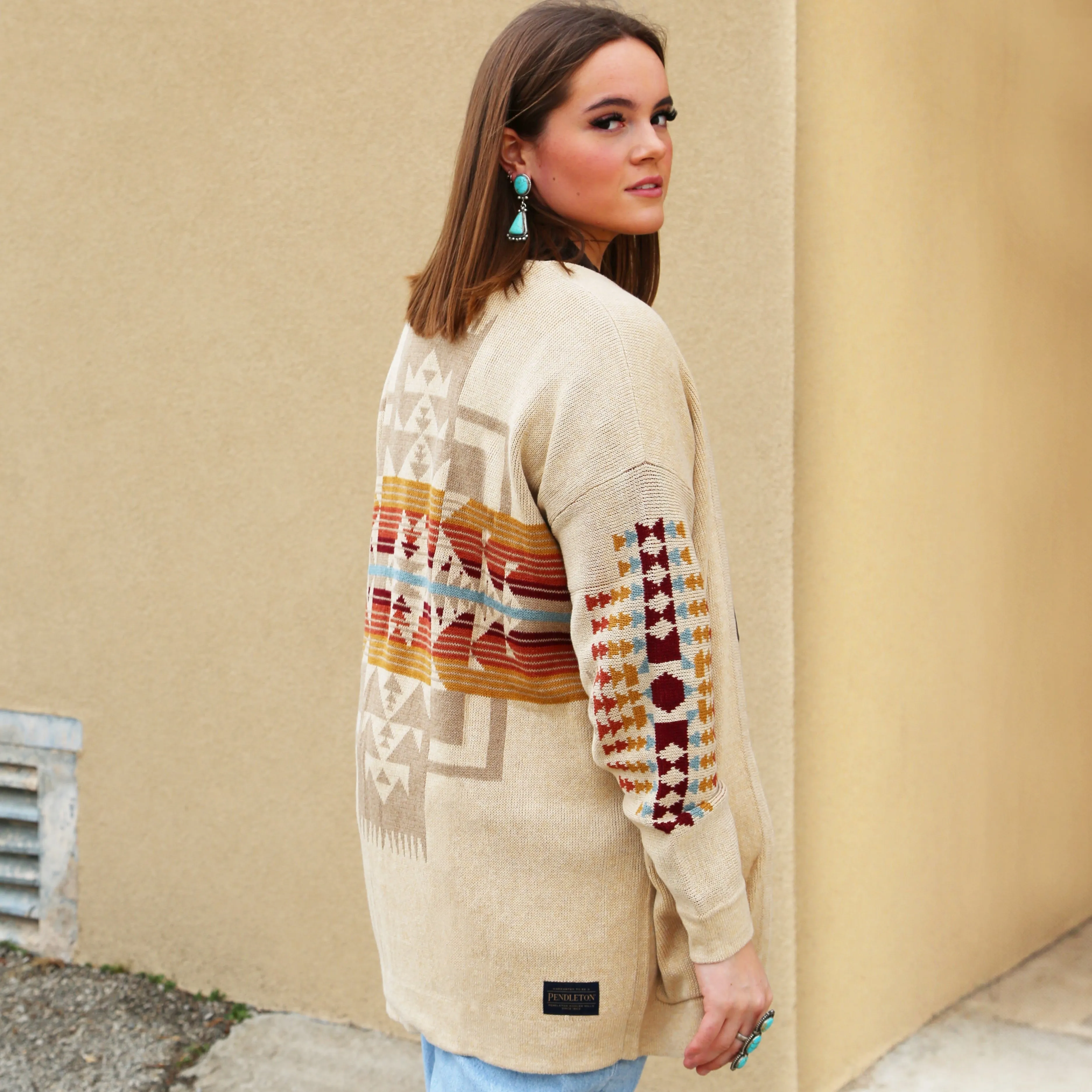 Graphic Open Front Warm Sands Multi Cardigan