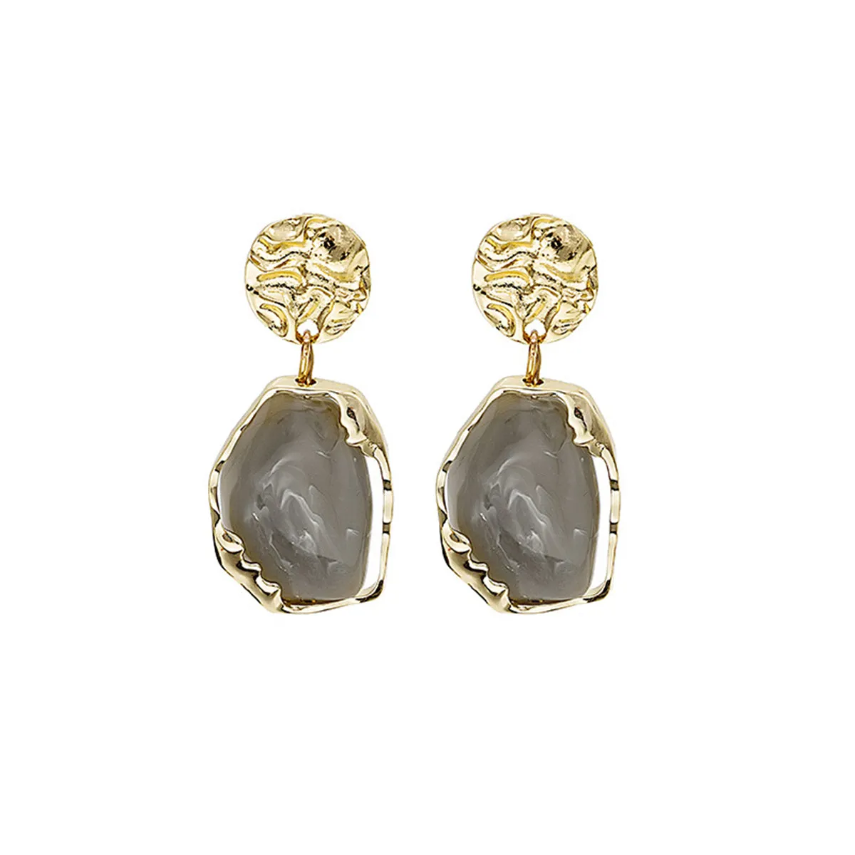 Gray Resin & 18K Gold-Plated Textured Geometric Drop Earrings
