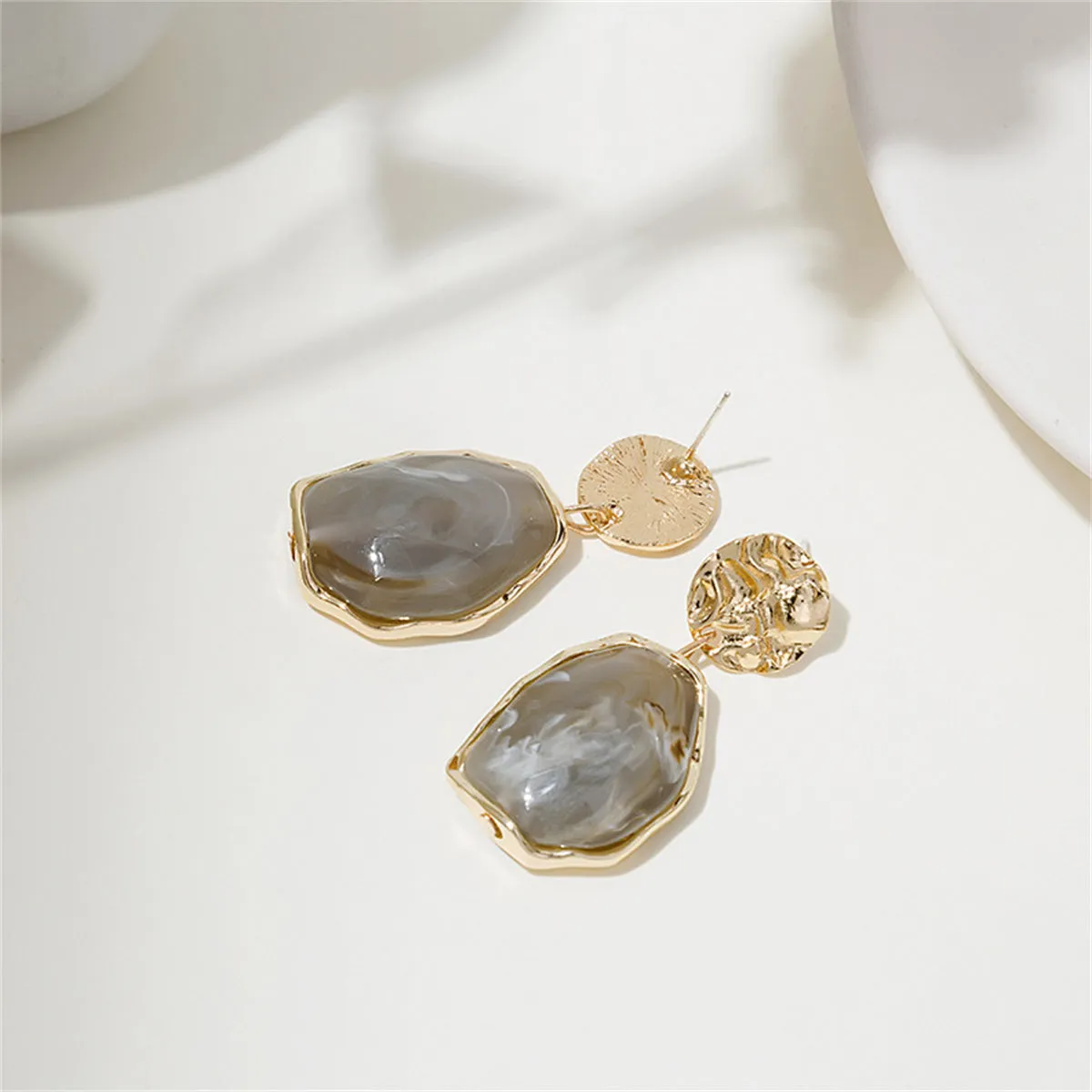 Gray Resin & 18K Gold-Plated Textured Geometric Drop Earrings