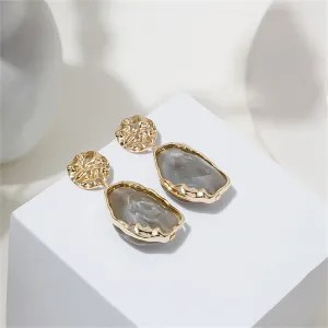Gray Resin & 18K Gold-Plated Textured Geometric Drop Earrings
