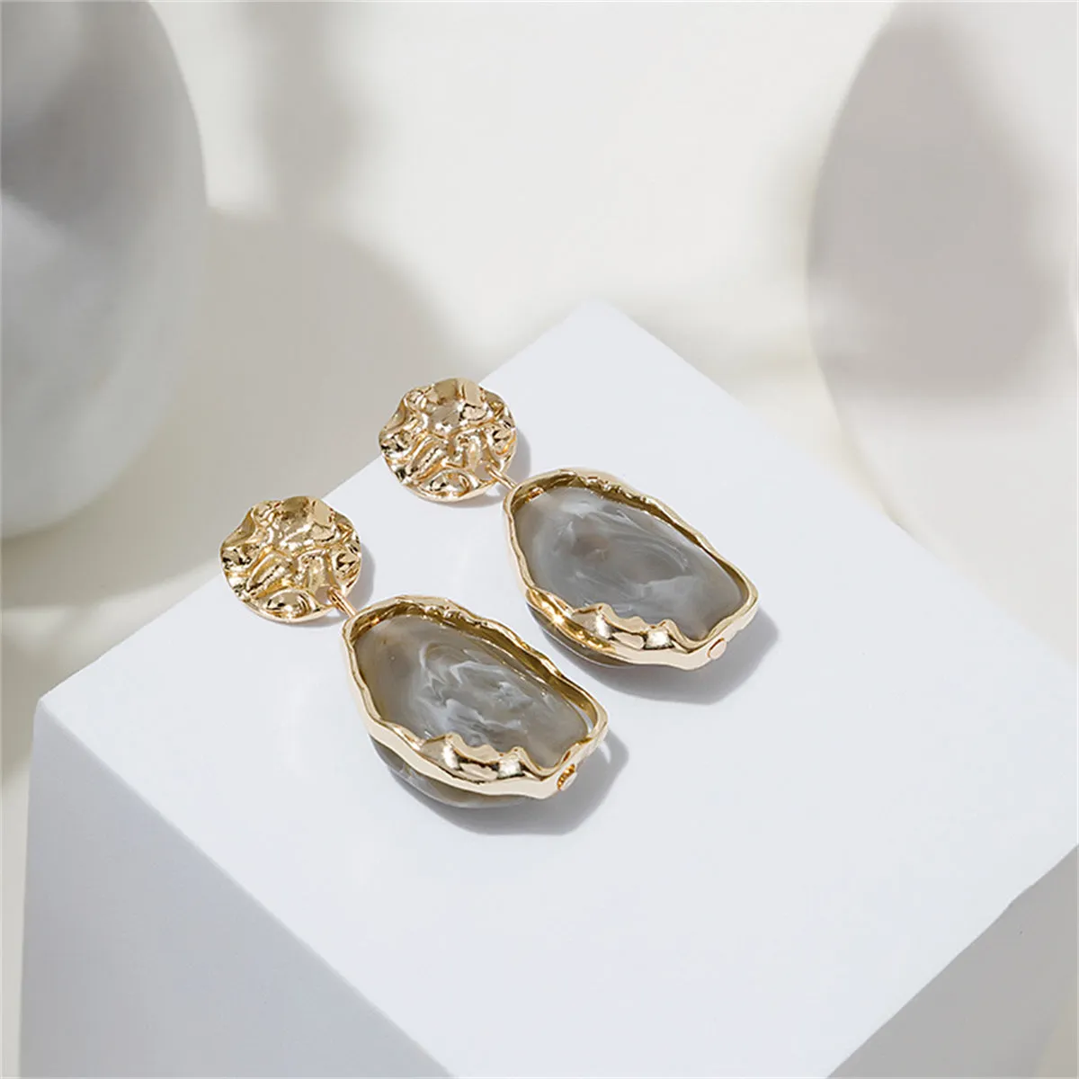 Gray Resin & 18K Gold-Plated Textured Geometric Drop Earrings