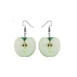 Green Acrylic & Silver-Plated Apple Drop Earrings