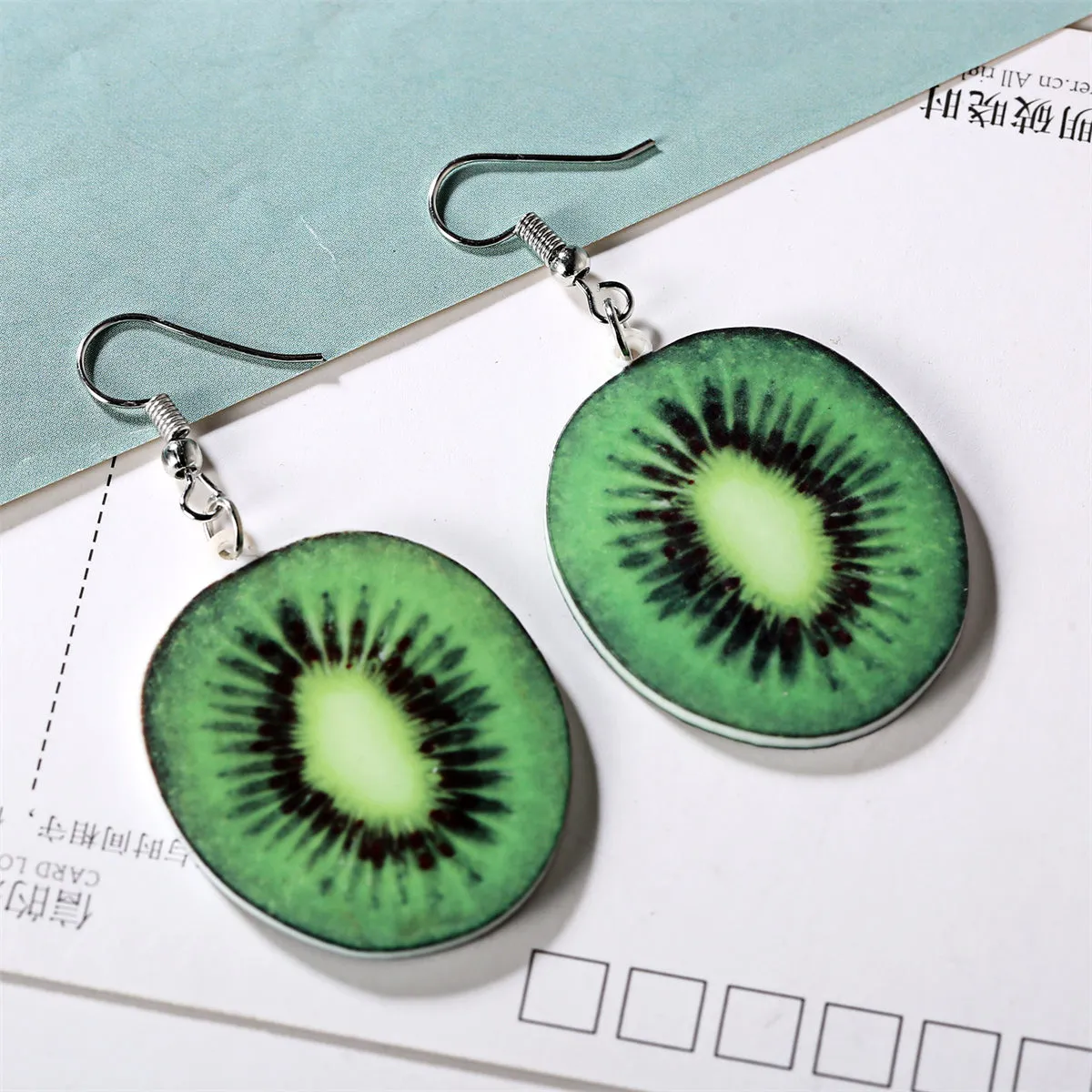 Green Acrylic & Silver-Plated Kiwifruit Drop Earrings