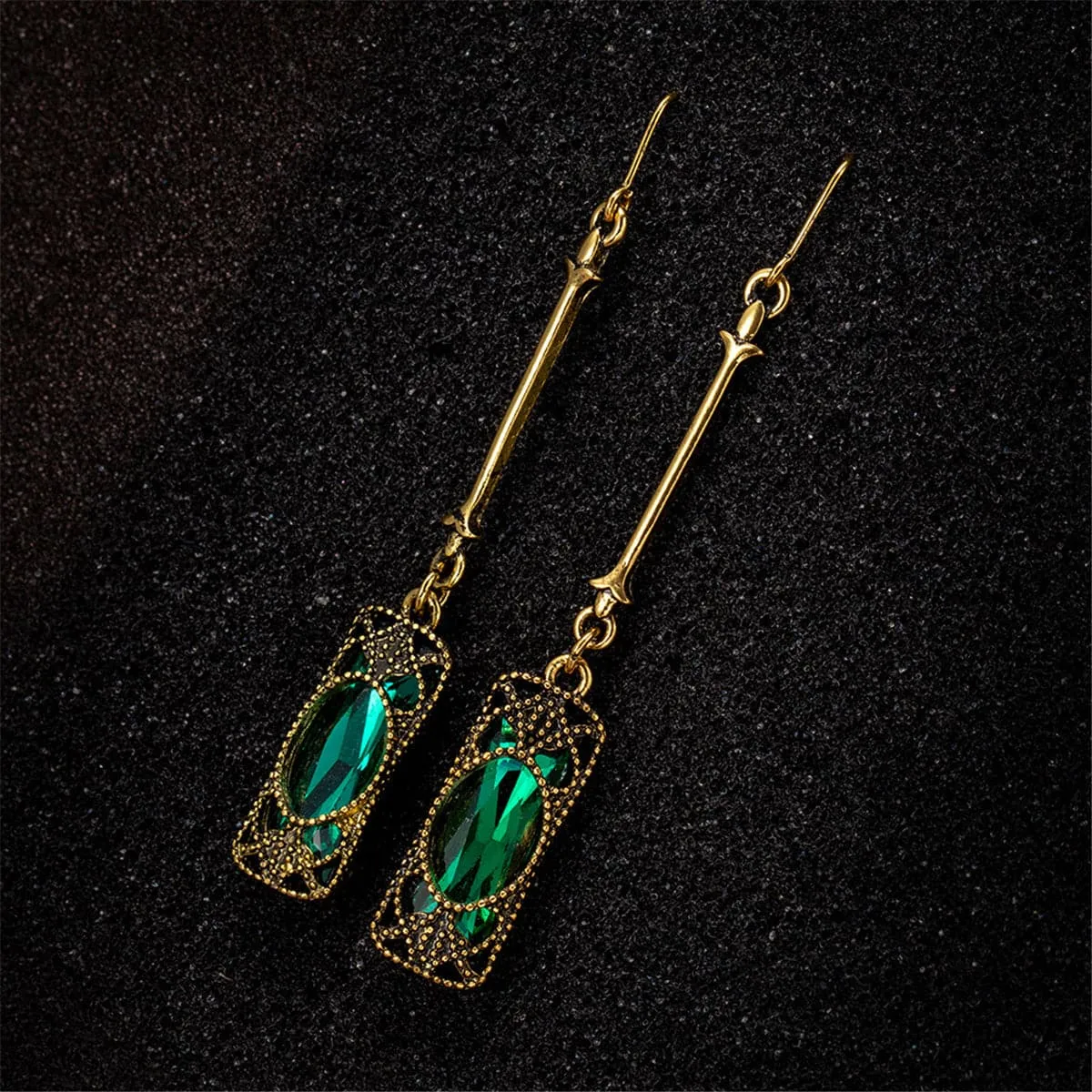 Green Crystal & 18K Gold-Plated Textured Drop Earrings