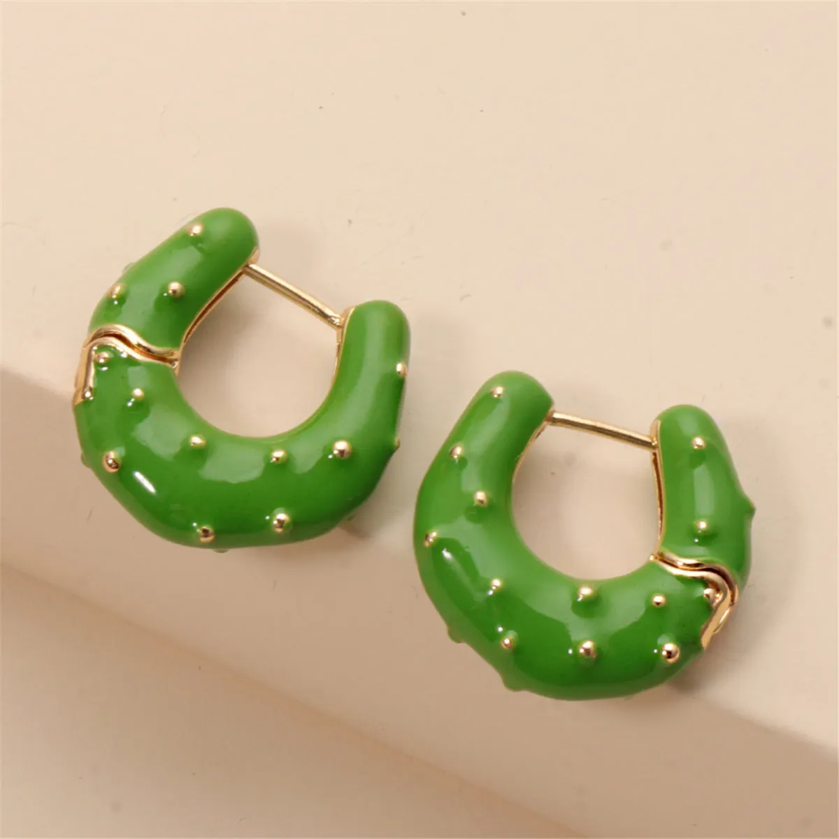 Green Enamel & 18K Gold-Plated Huggie Earrings