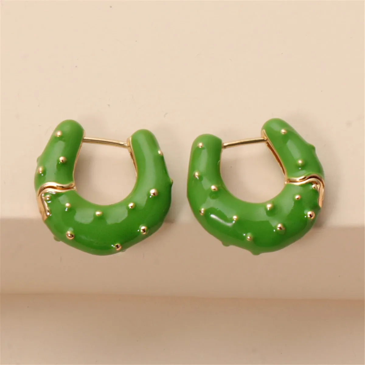 Green Enamel & 18K Gold-Plated Huggie Earrings