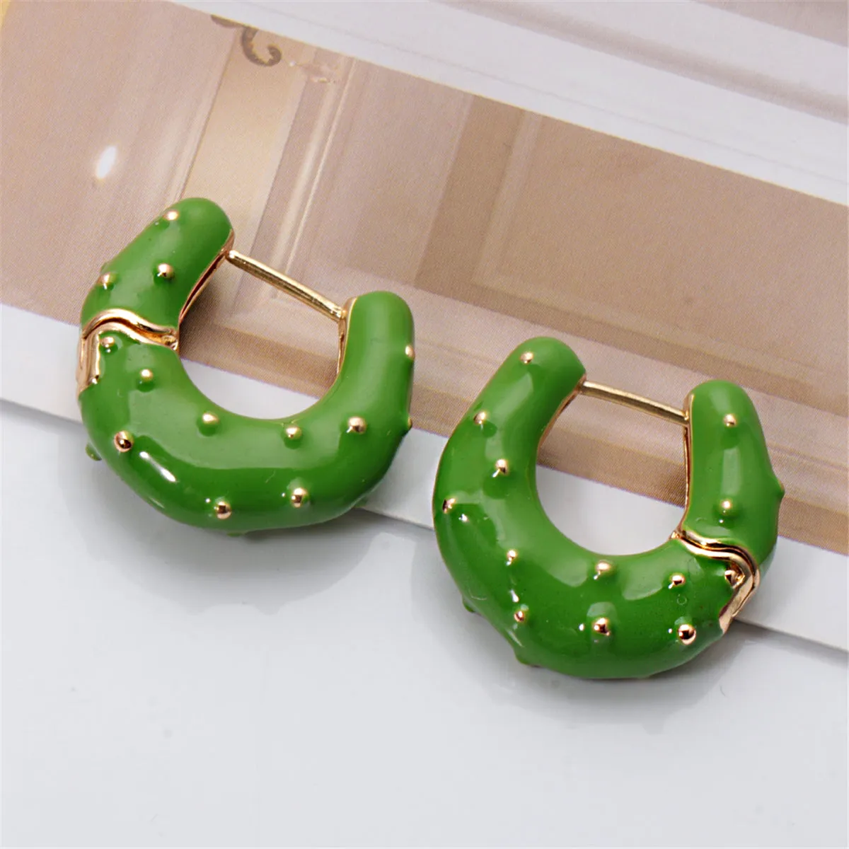Green Enamel & 18K Gold-Plated Huggie Earrings
