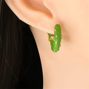 Green Enamel & 18K Gold-Plated Huggie Earrings