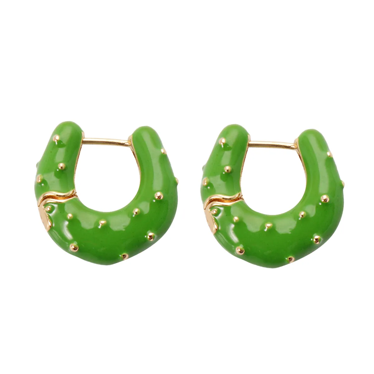 Green Enamel & 18K Gold-Plated Huggie Earrings