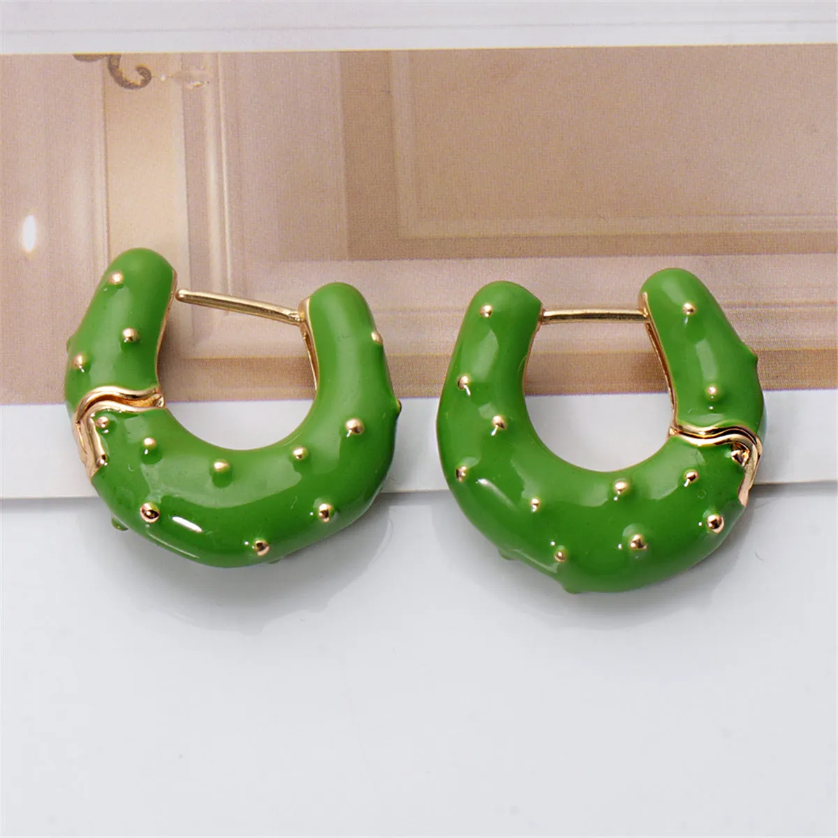 Green Enamel & 18K Gold-Plated Huggie Earrings