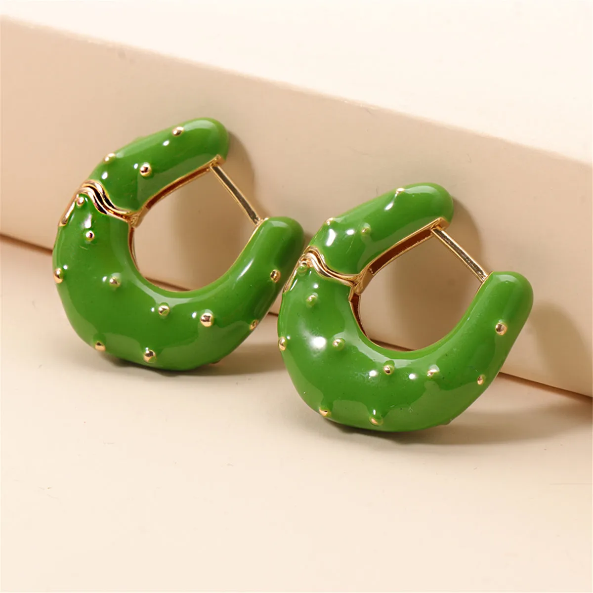 Green Enamel & 18K Gold-Plated Huggie Earrings