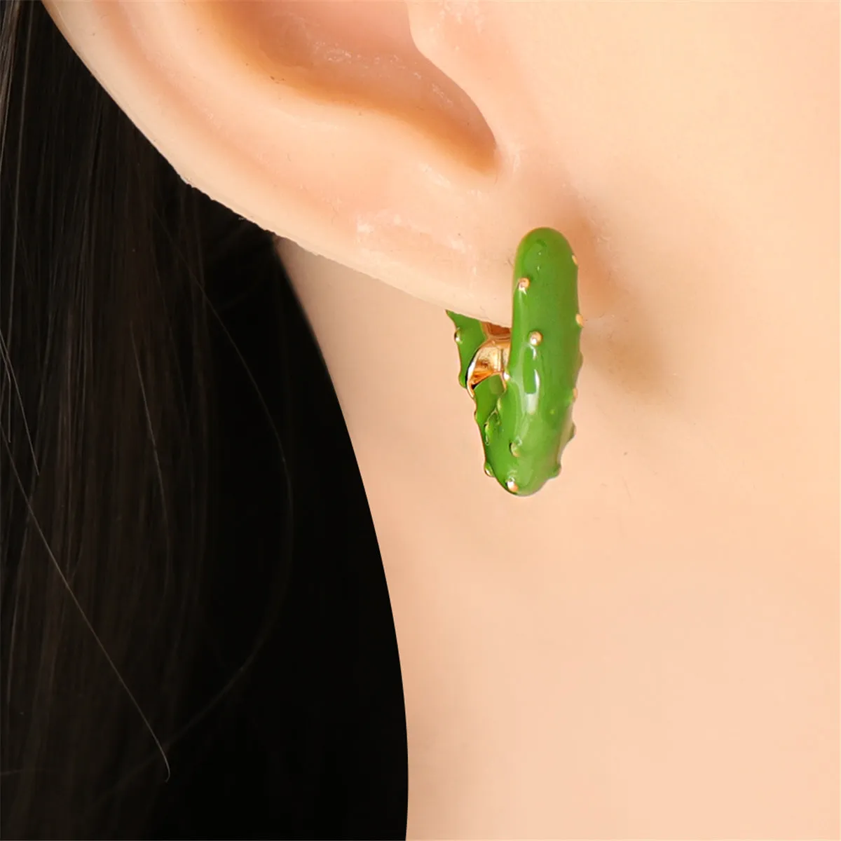 Green Enamel & 18K Gold-Plated Huggie Earrings