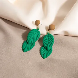 Green Enamel & 18K Gold-Plated Leaves Drop Earrings