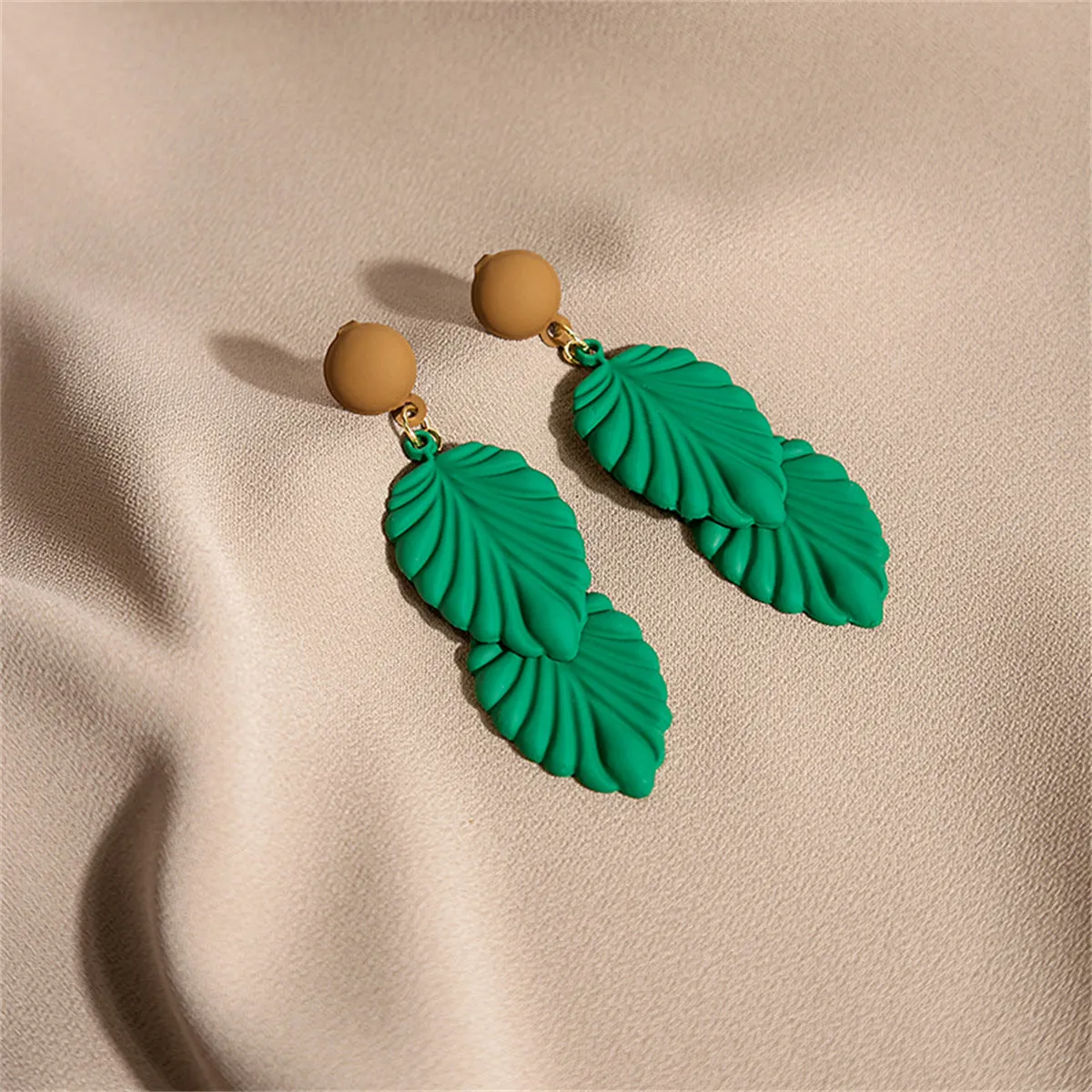 Green Enamel & 18K Gold-Plated Leaves Drop Earrings