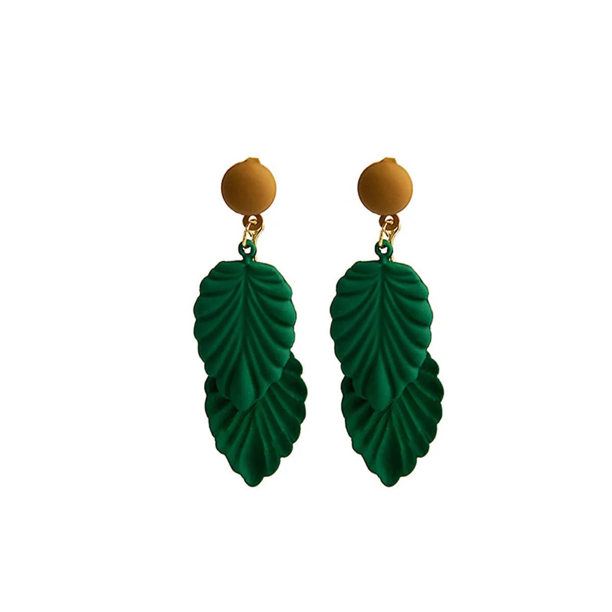 Green Enamel & 18K Gold-Plated Leaves Drop Earrings