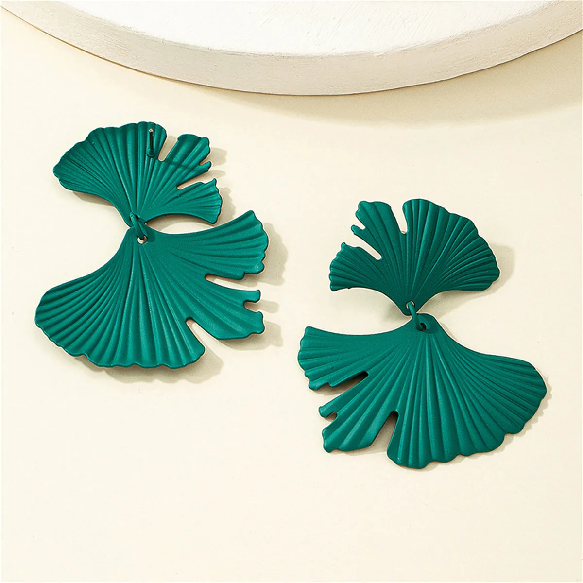 Green Ginkgo Leaves Drop Earrings