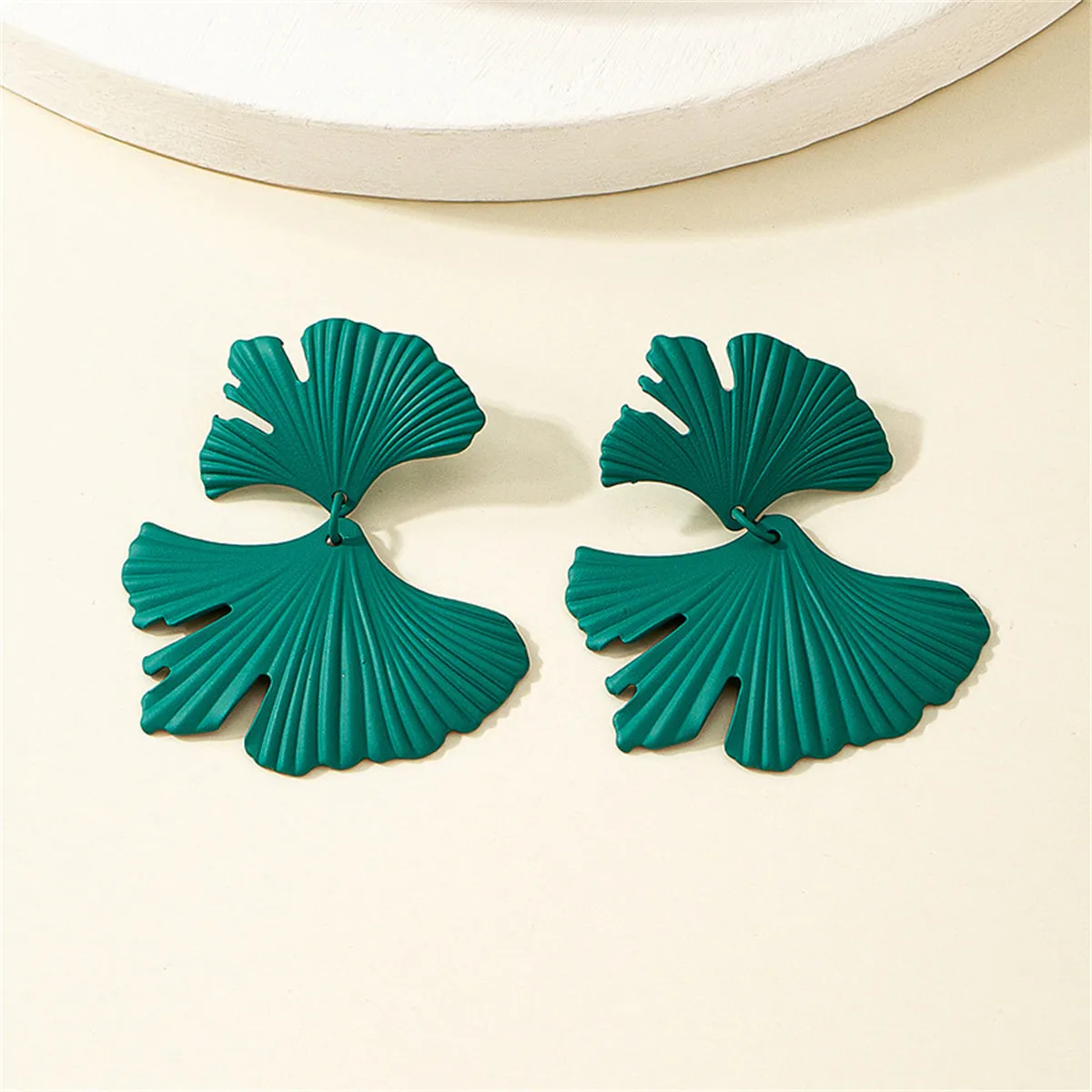 Green Ginkgo Leaves Drop Earrings