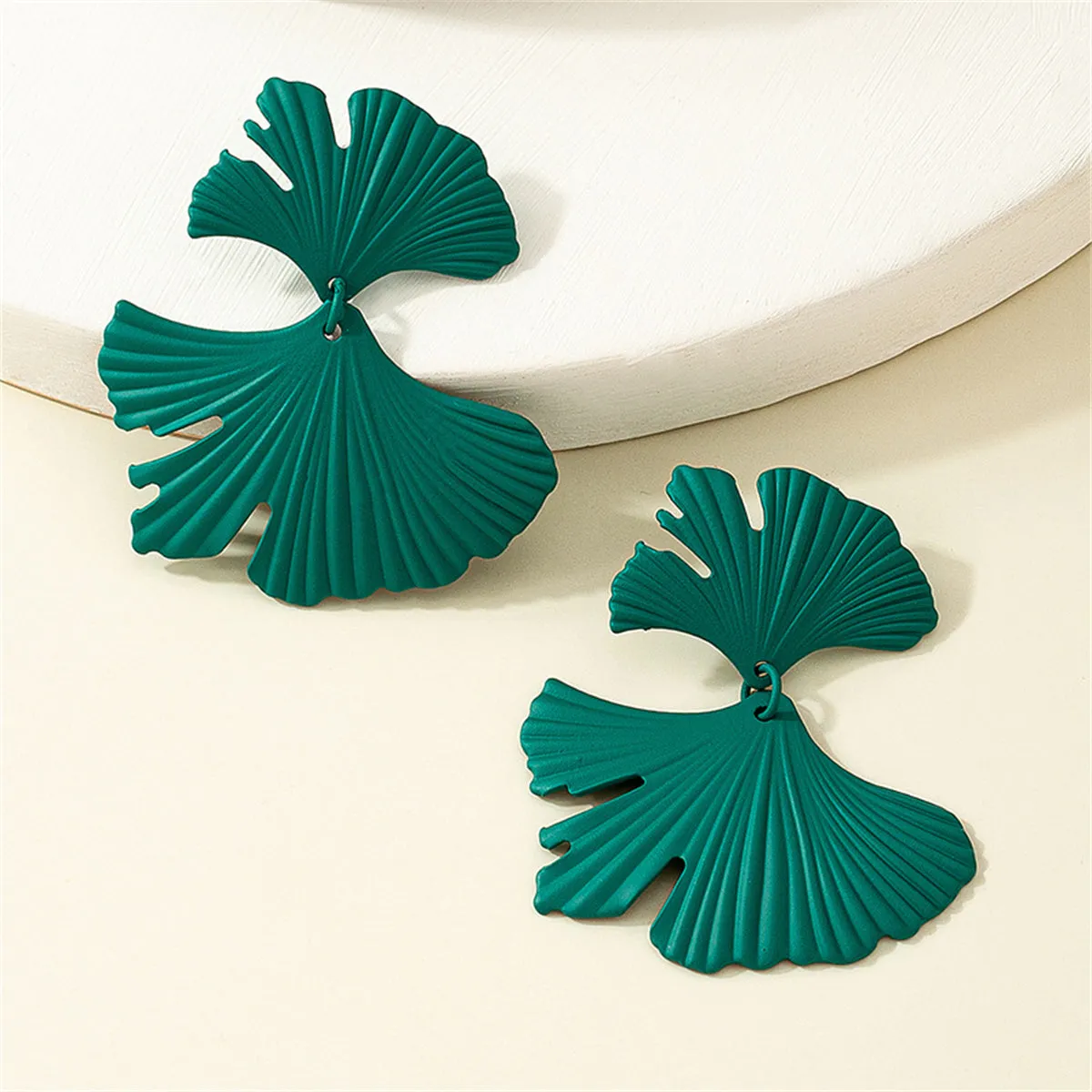 Green Ginkgo Leaves Drop Earrings