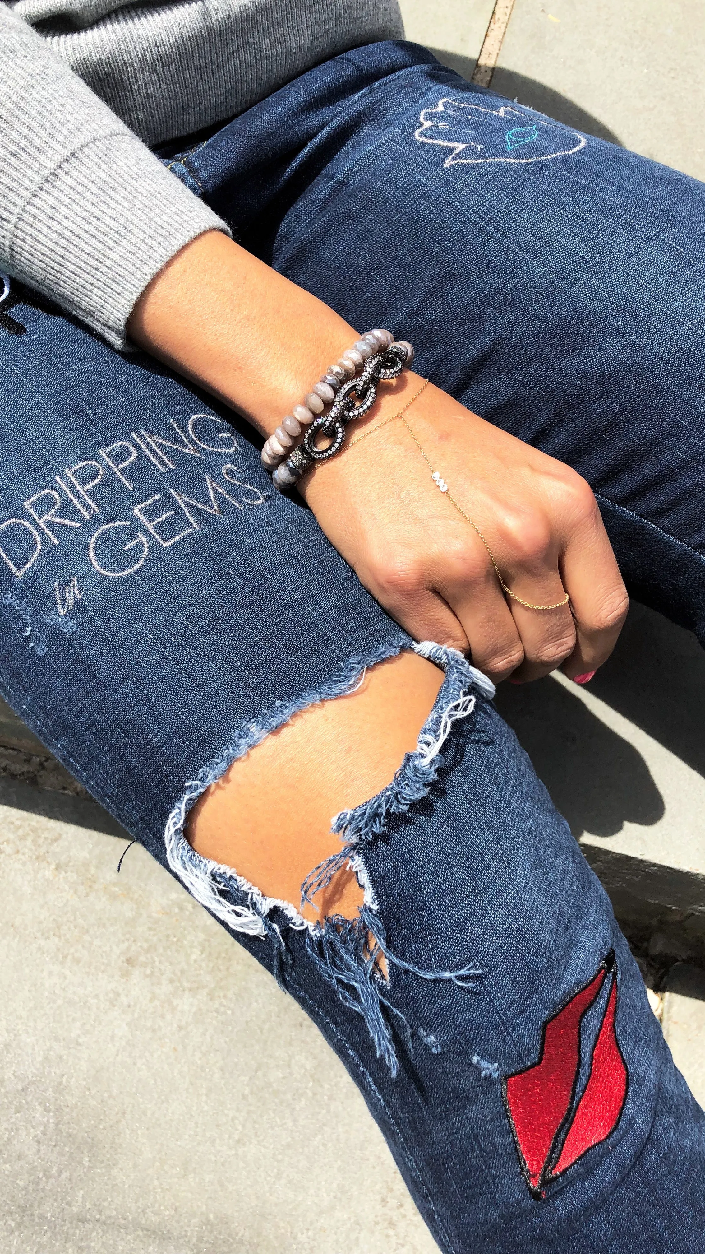 Grey Moonstone Chain Link Bracelet