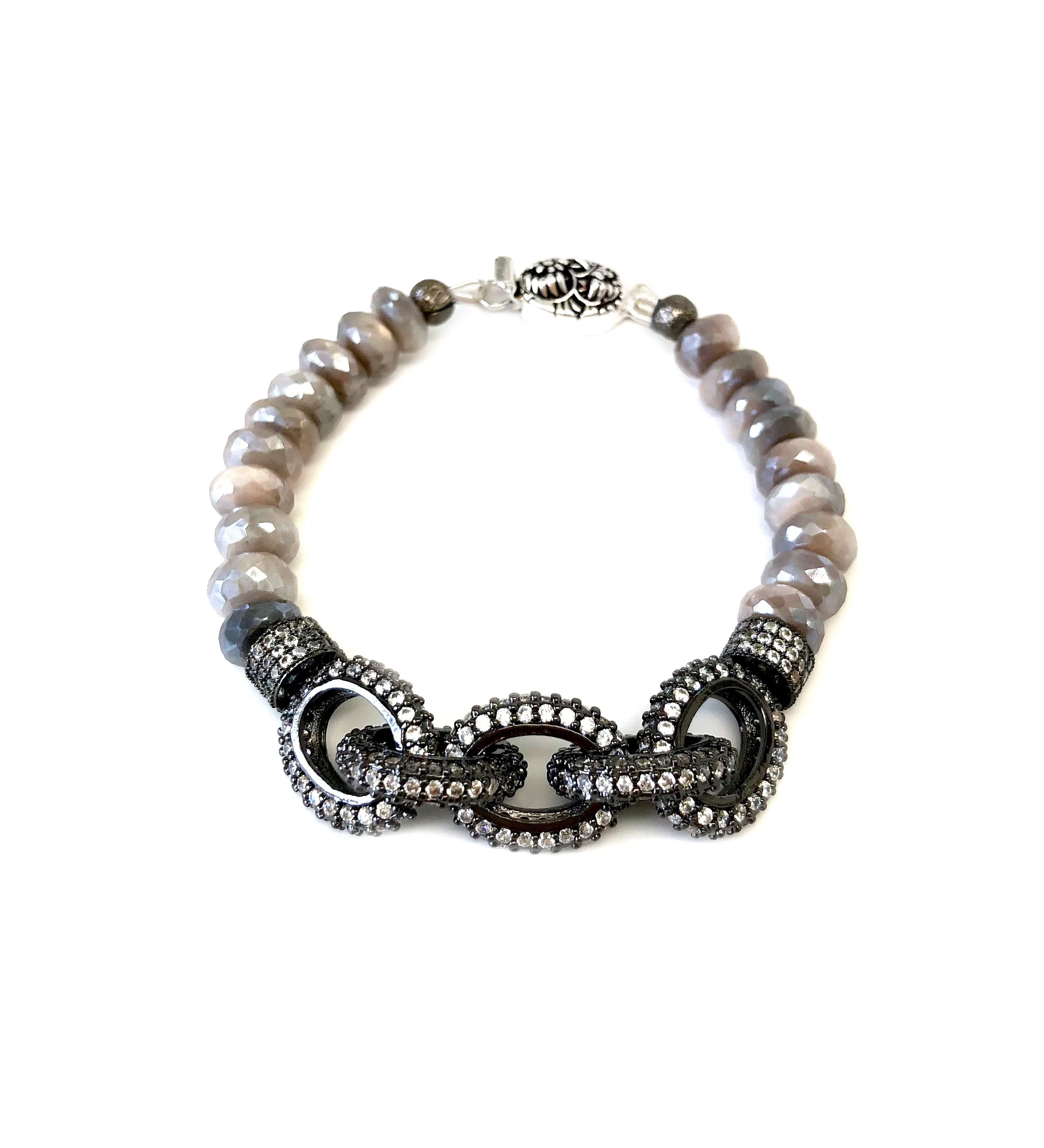 Grey Moonstone Chain Link Bracelet
