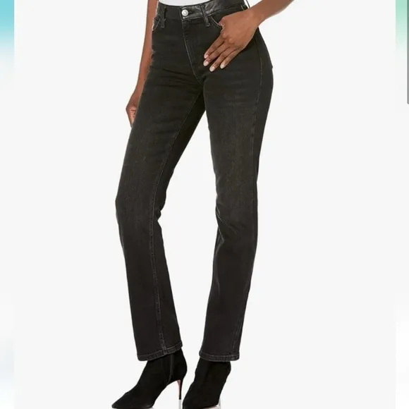 GUESS Women's Straight 1981 High Rise Jean Faux Leather Contrast Trim Size 29