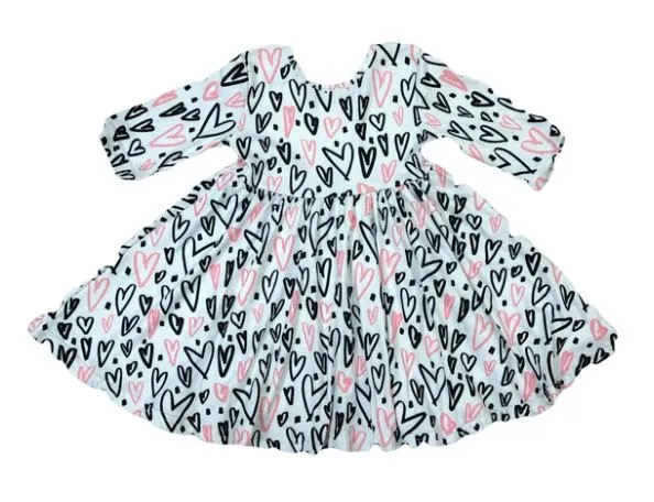 Hand Drawn Hearts Twirl Dress