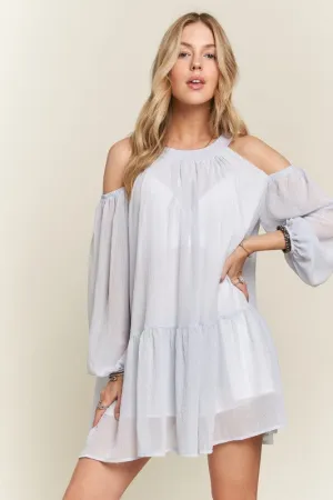 Hazel Blues® |  ADORA Cold Shoulder Balloon Sleeve Mini Dress
