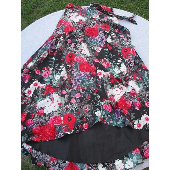 Hutch Wrap Maxi Skirt Women's XS Black Floral Print Fun and Flirty Anthropologie