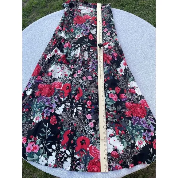 Hutch Wrap Maxi Skirt Women's XS Black Floral Print Fun and Flirty Anthropologie