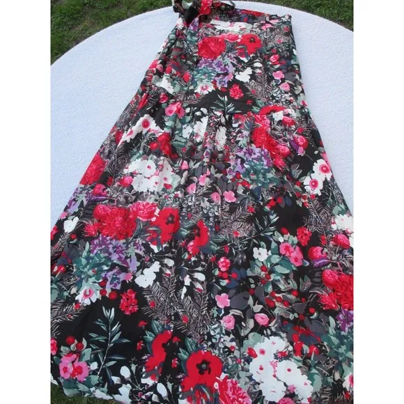 Hutch Wrap Maxi Skirt Women's XS Black Floral Print Fun and Flirty Anthropologie